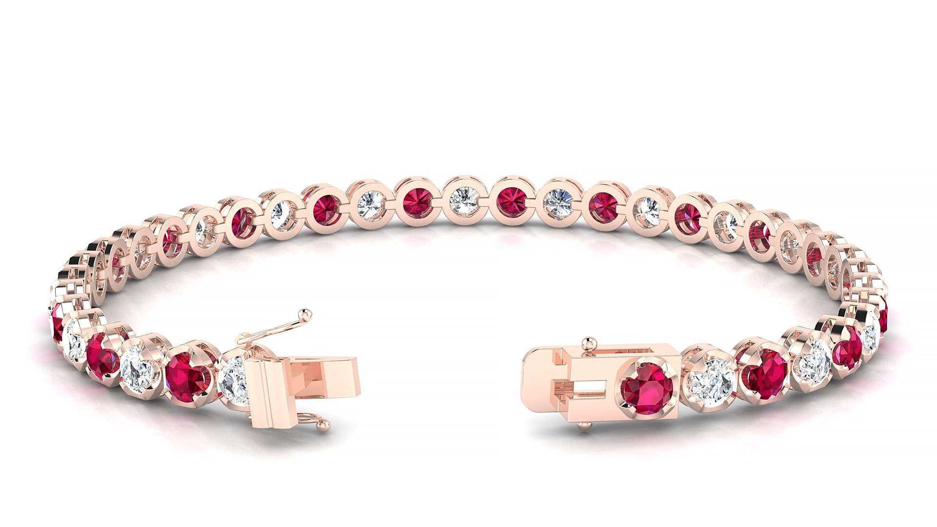 Bengal 1-1 | 18k Rose Gold 3.4 mm Round Natural Ruby & Diamond Tennis Bracelet