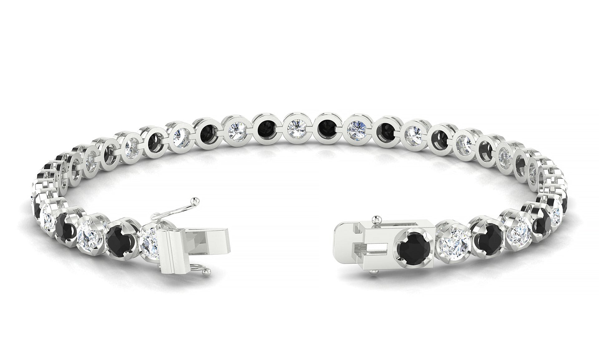 Bengal 1-1 | 18k White Gold 3.4 mm Round Natural Black Diamond & Diamond Tennis Bracelet