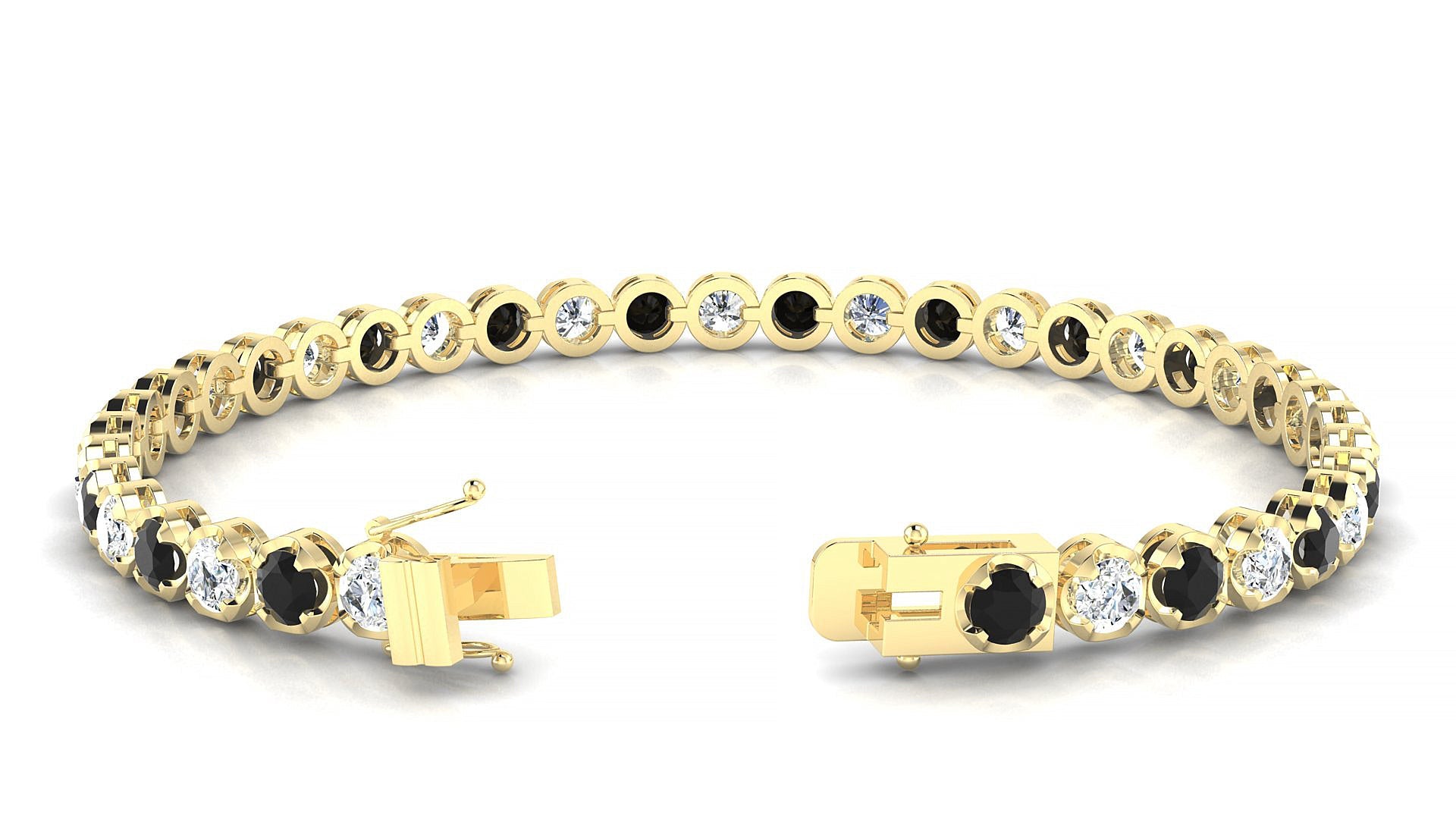 Bengal 1-1 | 18k Yellow Gold 3.4 mm Round Natural Black Diamond & Diamond Tennis Bracelet