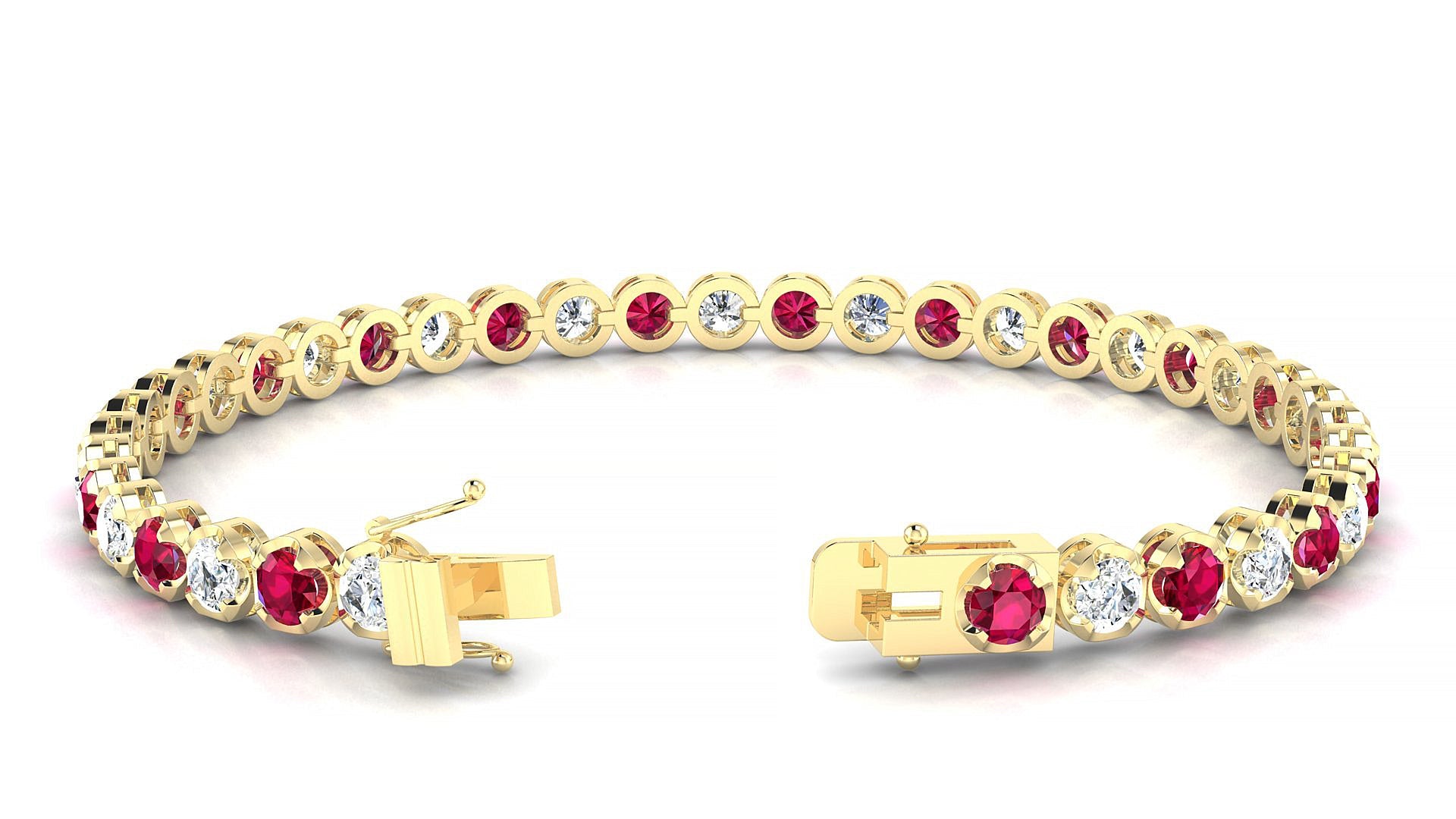Bengal 1-1 | 18k Yellow Gold 3.4 mm Round Natural Ruby & Diamond Tennis Bracelet