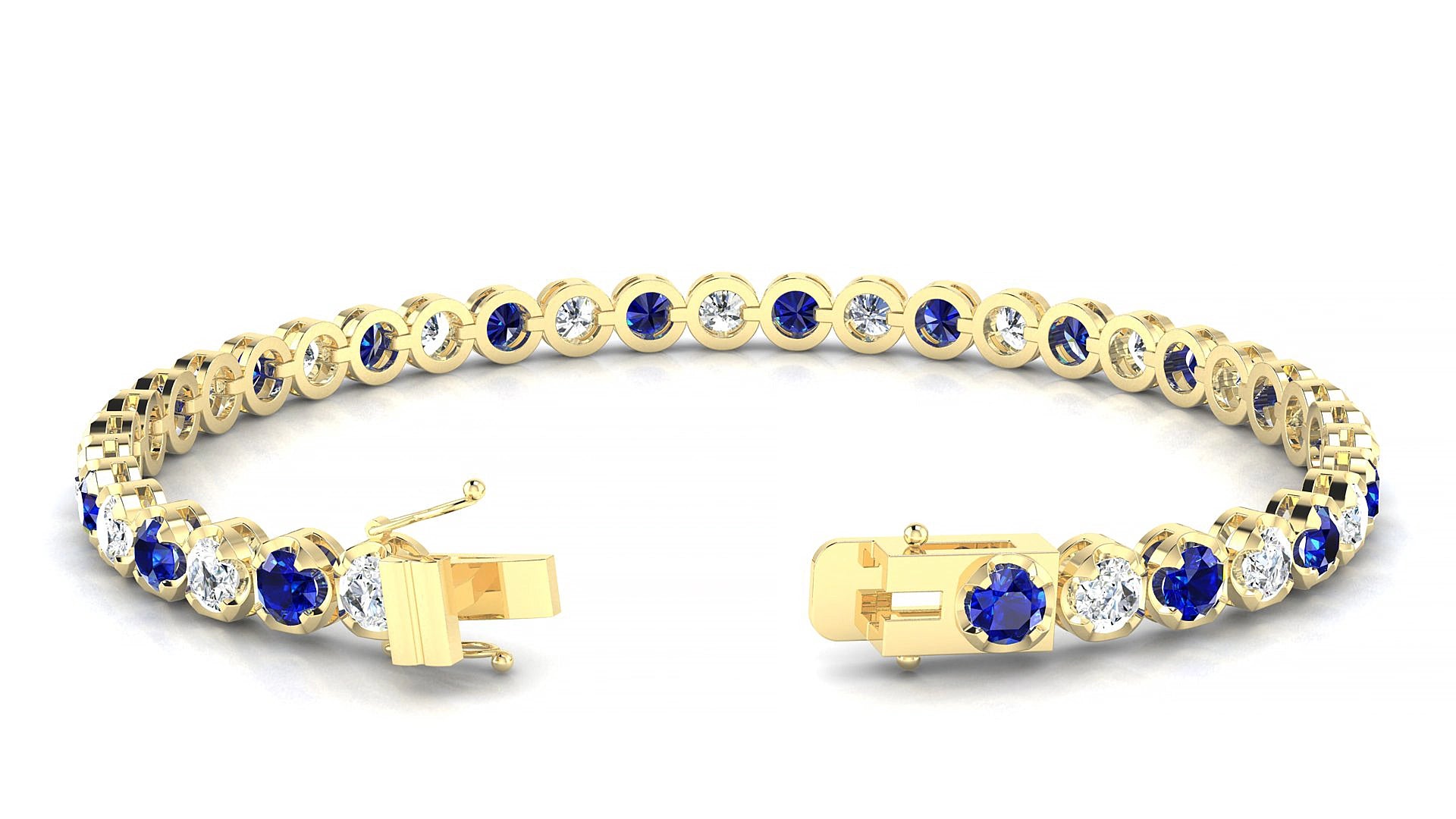 Bengal 1-1 | 18k Yellow Gold 3.4 mm Round Natural Sapphire & Diamond 15 cm Tennis Bracelet