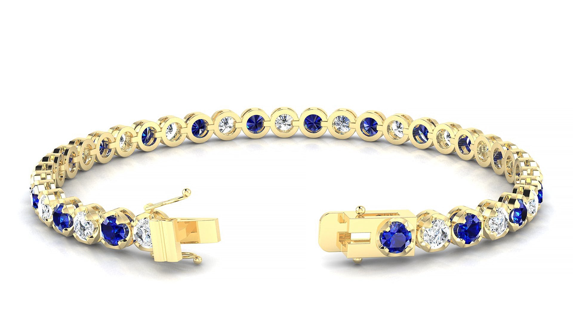 Bengal 1-1 | 18k Yellow Gold 3.4 mm Round Natural Sapphire & Diamond Tennis Bracelet