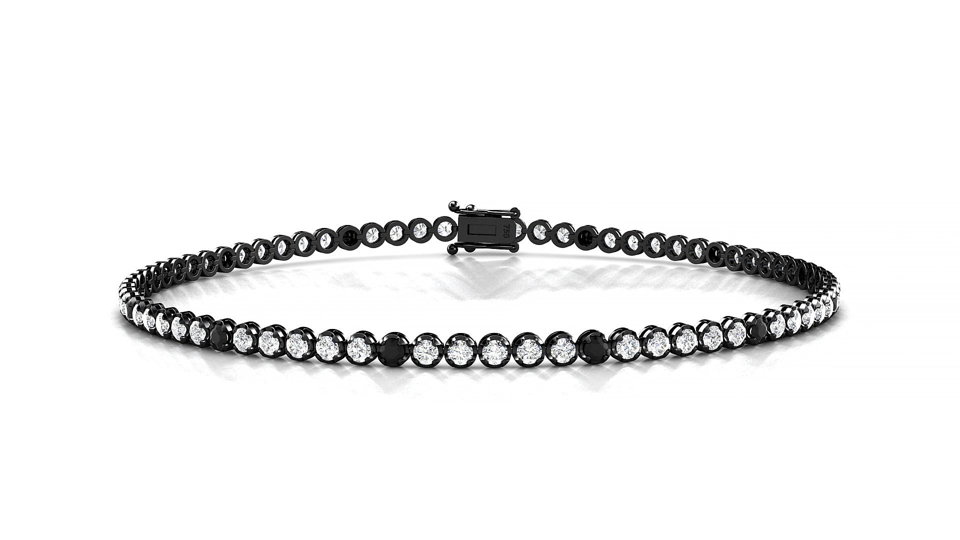 Bengal 1-5 | 18k Black Gold 1.7 mm Round Natural Black Diamond & Diamond 18 cm Tennis Bracelet