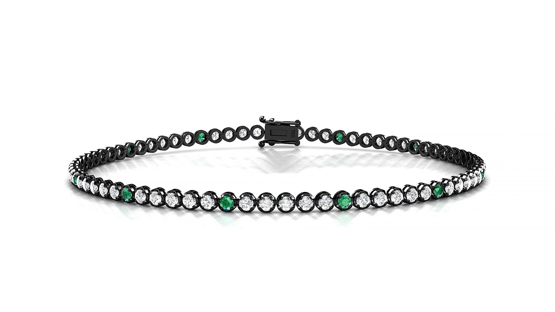 Bengal 1-5 | 18k Black Gold 1.7 mm Round Natural Emerald & Diamond 18 cm Tennis Bracelet