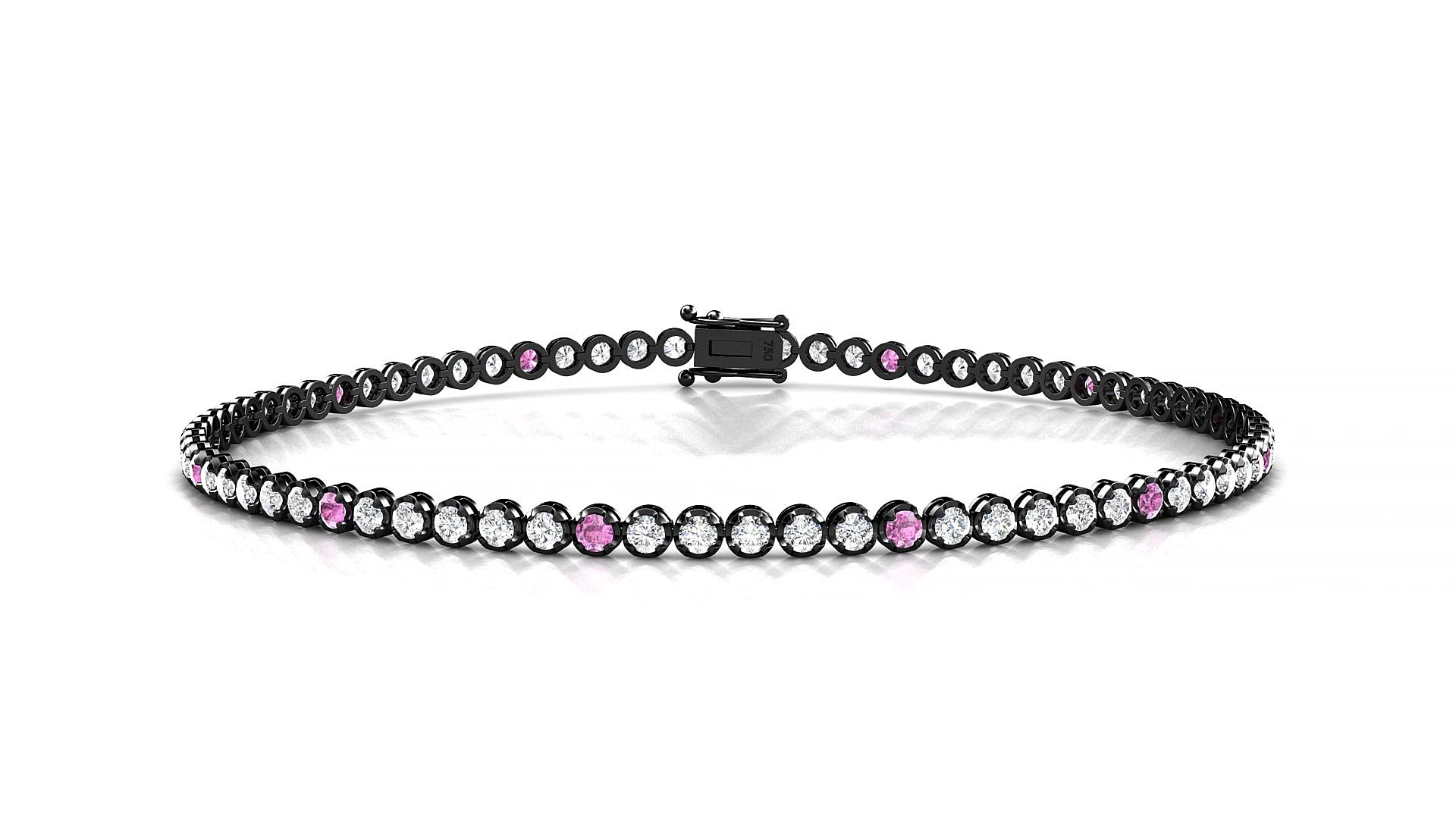 Bengal 1-5 | 18k Black Gold 1.7 mm Round Natural Pink Sapphire & Diamond 19 cm Tennis Bracelet