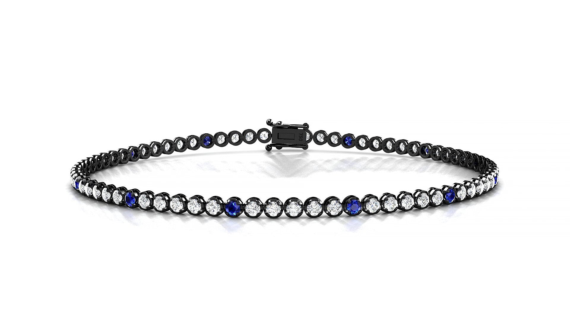 Bengal 1-5 | 18k Black Gold 1.7 mm Round Natural Sapphire & Diamond 15 cm Tennis Bracelet