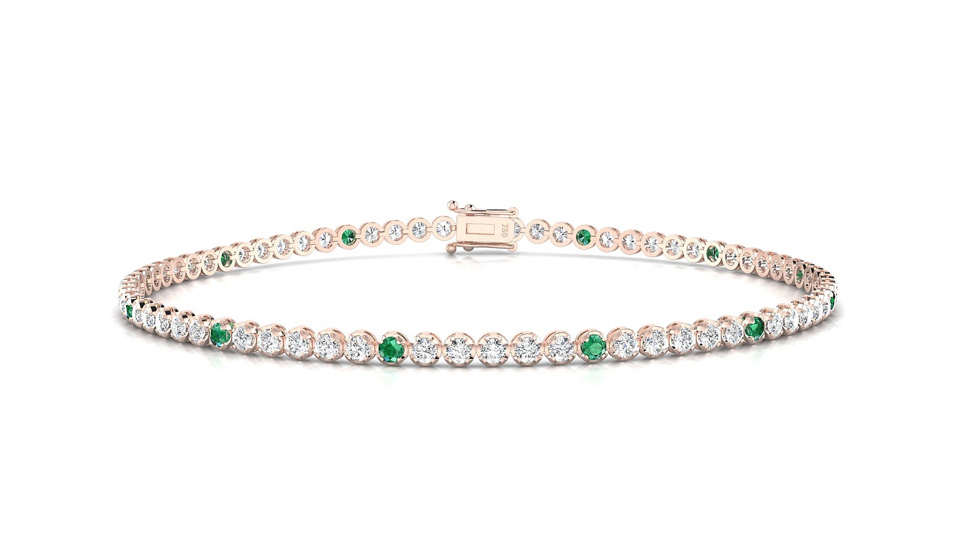 Bengal 1-5 | 18k Rose Gold 1.7 mm Round Natural Emerald & Diamond 15 cm Tennis Bracelet
