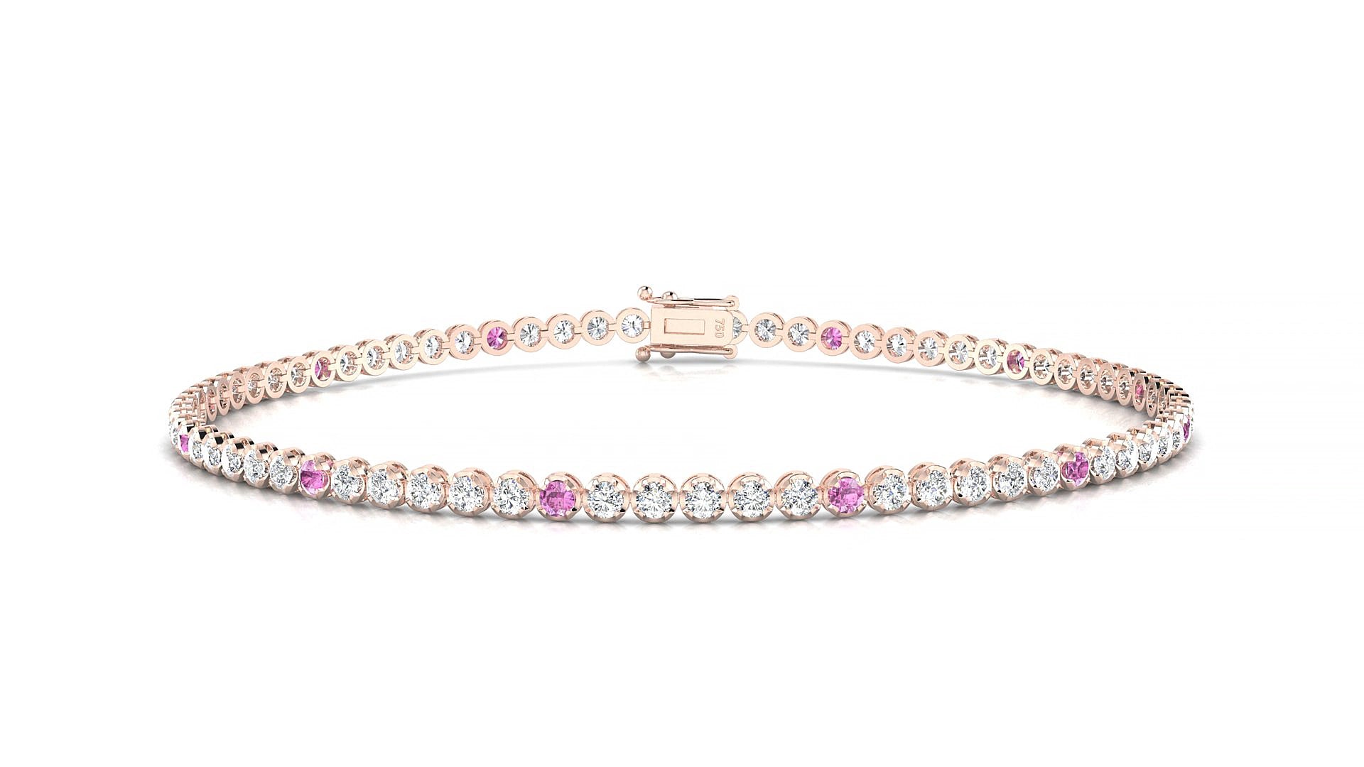 Bengal 1-5 | 18k Rose Gold 1.7 mm Round Natural Pink Sapphire & Diamond 17 cm Tennis Bracelet