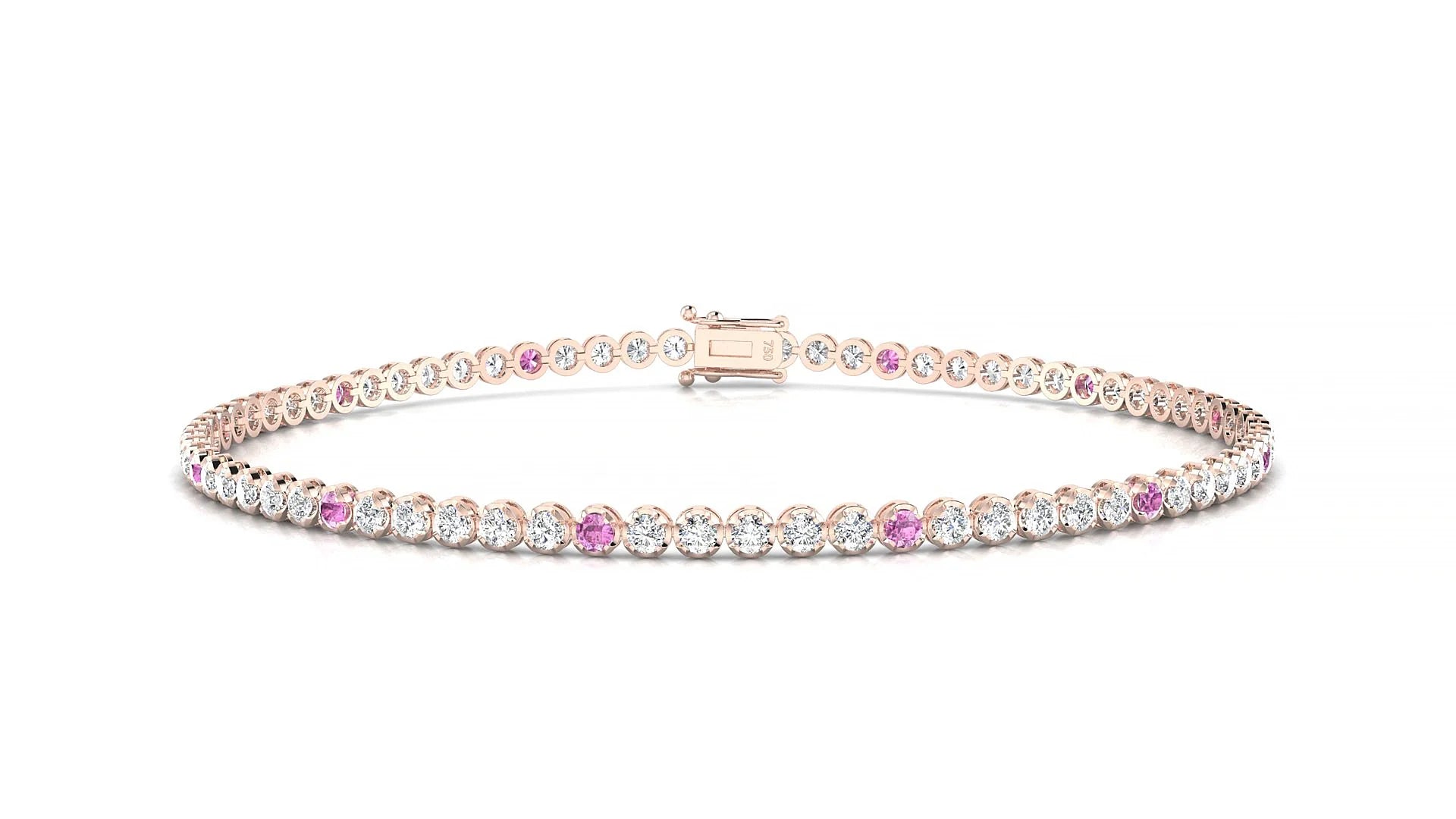 Bengal 1-5 | 18k Rose Gold 1.7 mm Round Natural Pink Sapphire & Diamond Tennis Bracelet