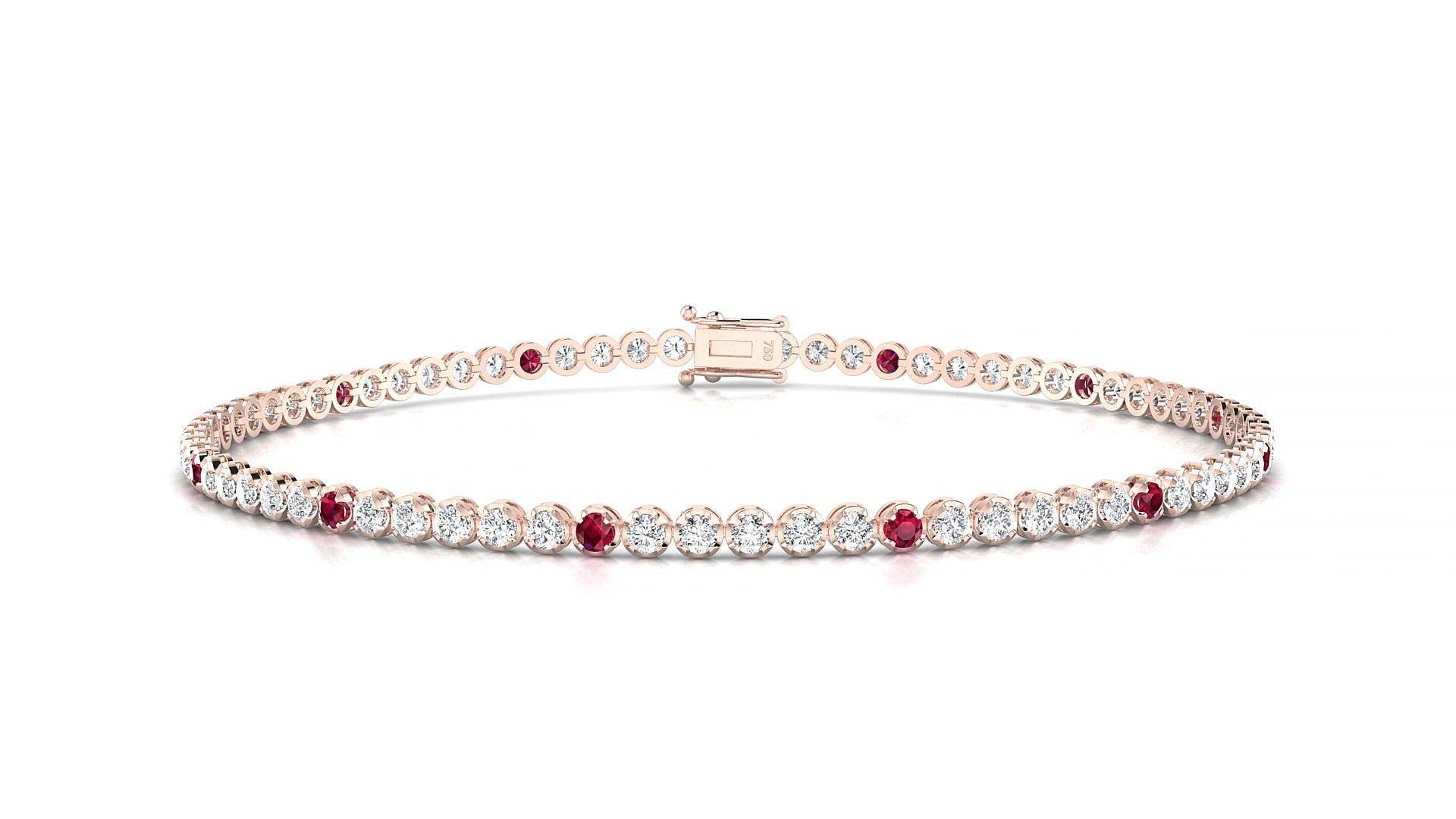 Bengal 1-5 | 18k Rose Gold 1.7 mm Round Natural Ruby & Diamond 16 cm Tennis Bracelet