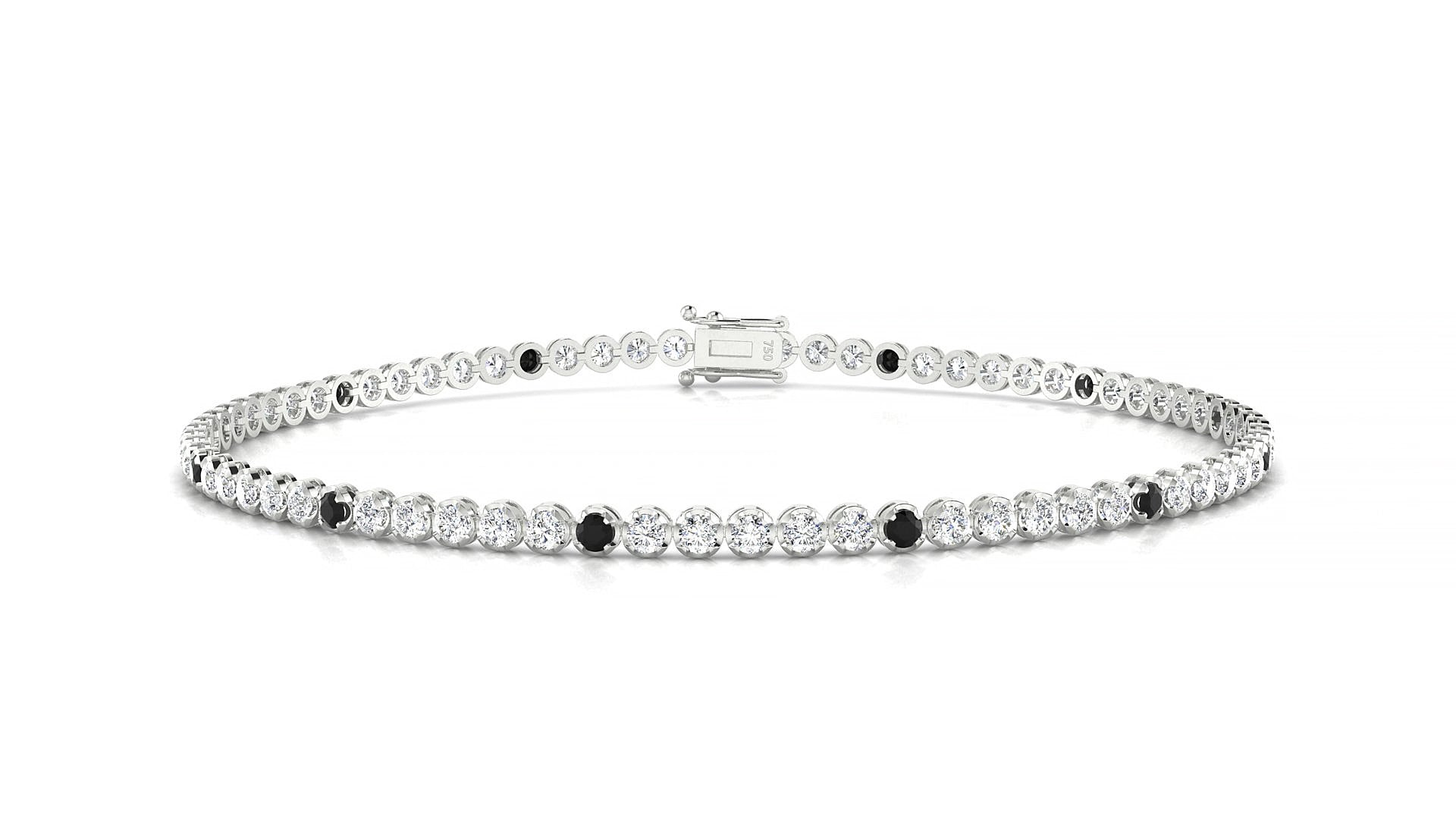 Bengal 1-5 | 18k White Gold 1.7 mm Round Natural Black Diamond & Diamond 18 cm Tennis Bracelet