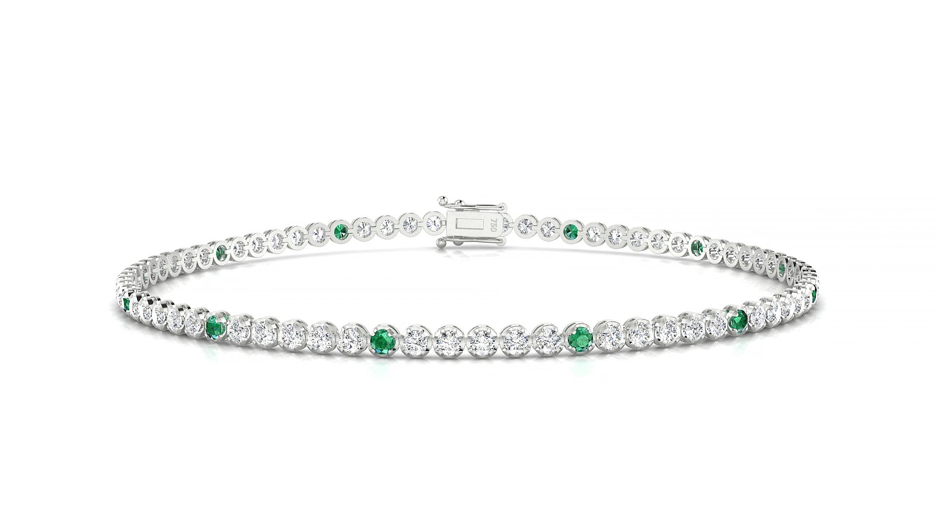 Bengal 1-5 | 18k White Gold 1.7 mm Round Natural Emerald & Diamond 15 cm Tennis Bracelet
