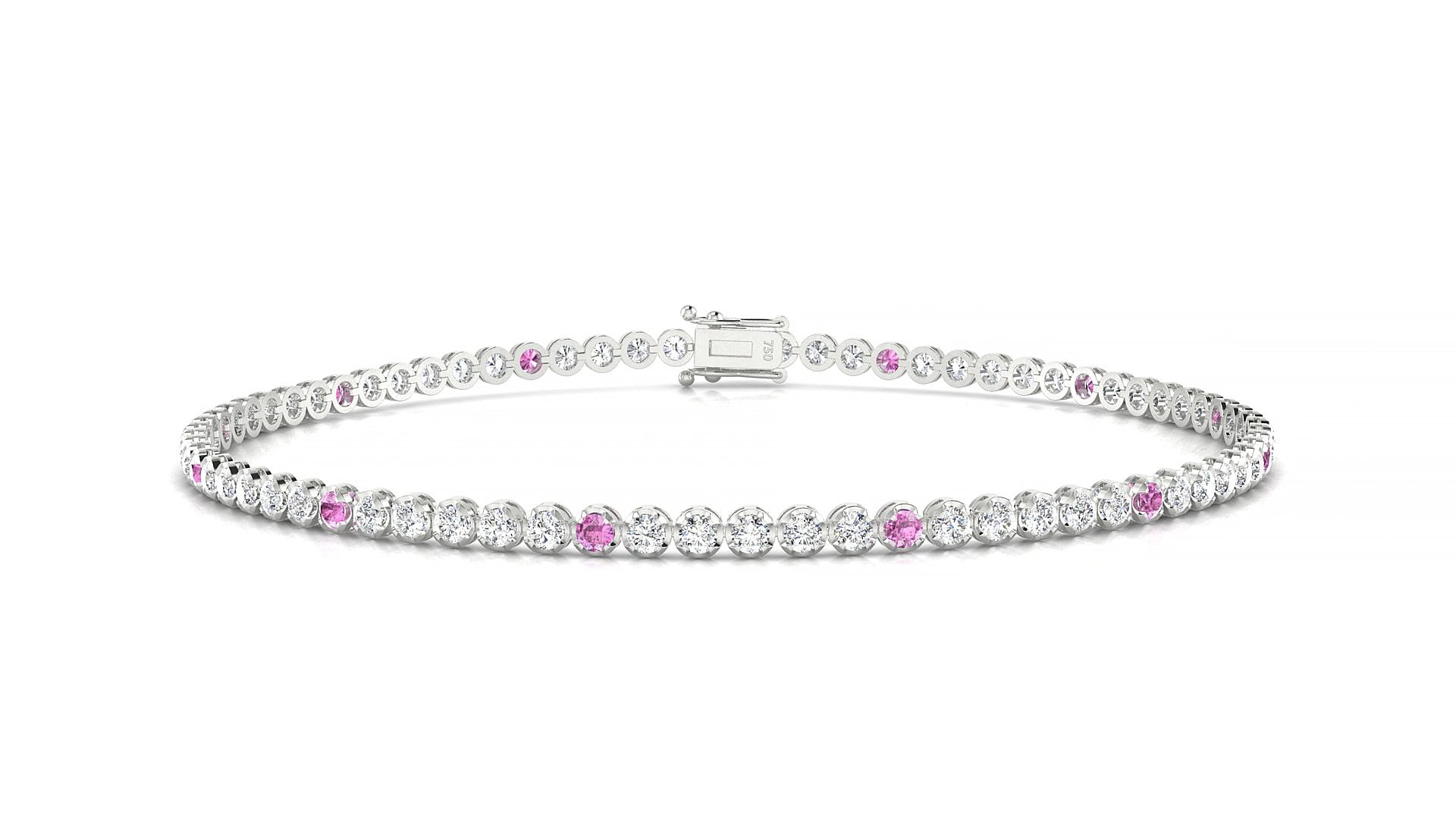 Bengal 1-5 | 18k White Gold 1.7 mm Round Natural Pink Sapphire & Diamond 19 cm Tennis Bracelet