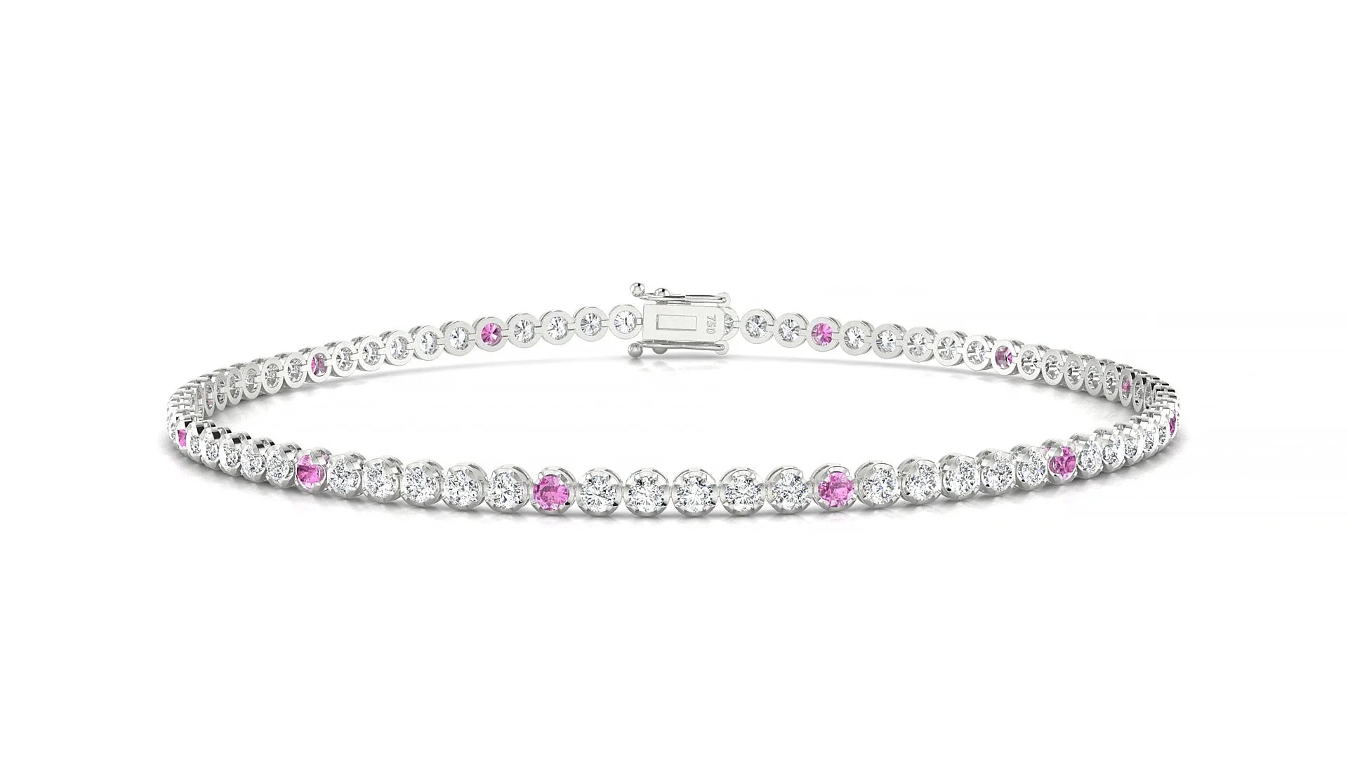 Bengal 1-5 | 18k White Gold 1.7 mm Round Natural Pink Sapphire & Diamond Tennis Bracelet
