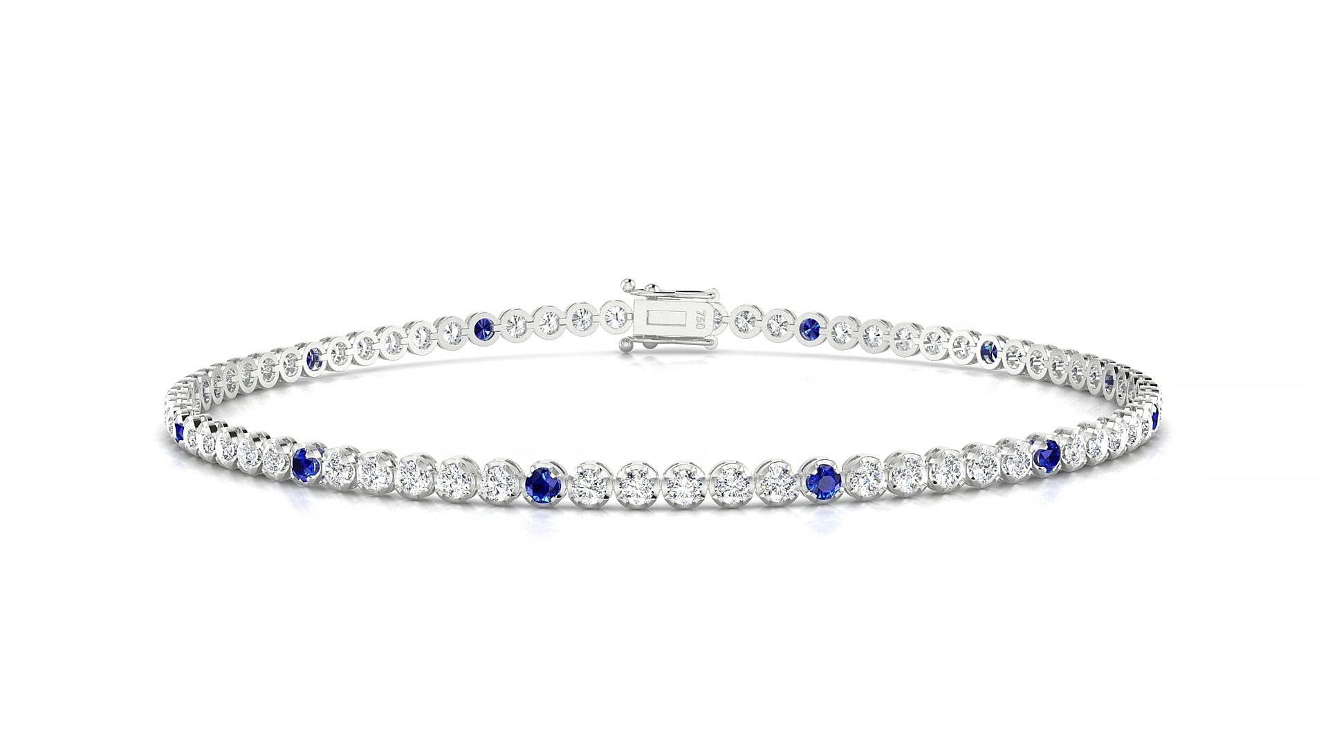 Bengal 1-5 | 18k White Gold 1.7 mm Round Natural Sapphire & Diamond 15 cm Tennis Bracelet