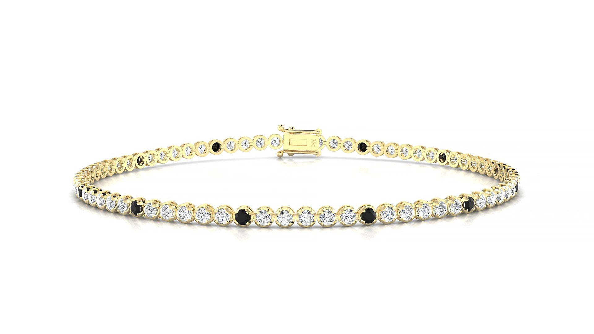 Bengal 1-5 | 18k Yellow Gold 1.7 mm Round Natural Black Diamond & Diamond 15 cm Tennis Bracelet