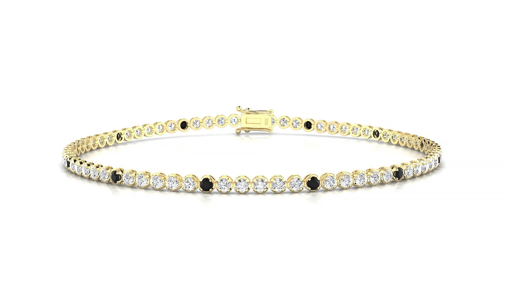 Bengal 1-5 | 18k Yellow Gold 1.7 mm Round Natural Black Diamond & Diamond Tennis Bracelet