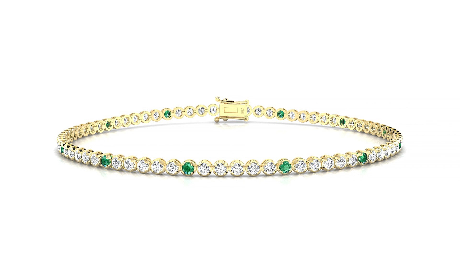 Bengal 1-5 | 18k Yellow Gold 1.7 mm Round Natural Emerald & Diamond 18 cm Tennis Bracelet