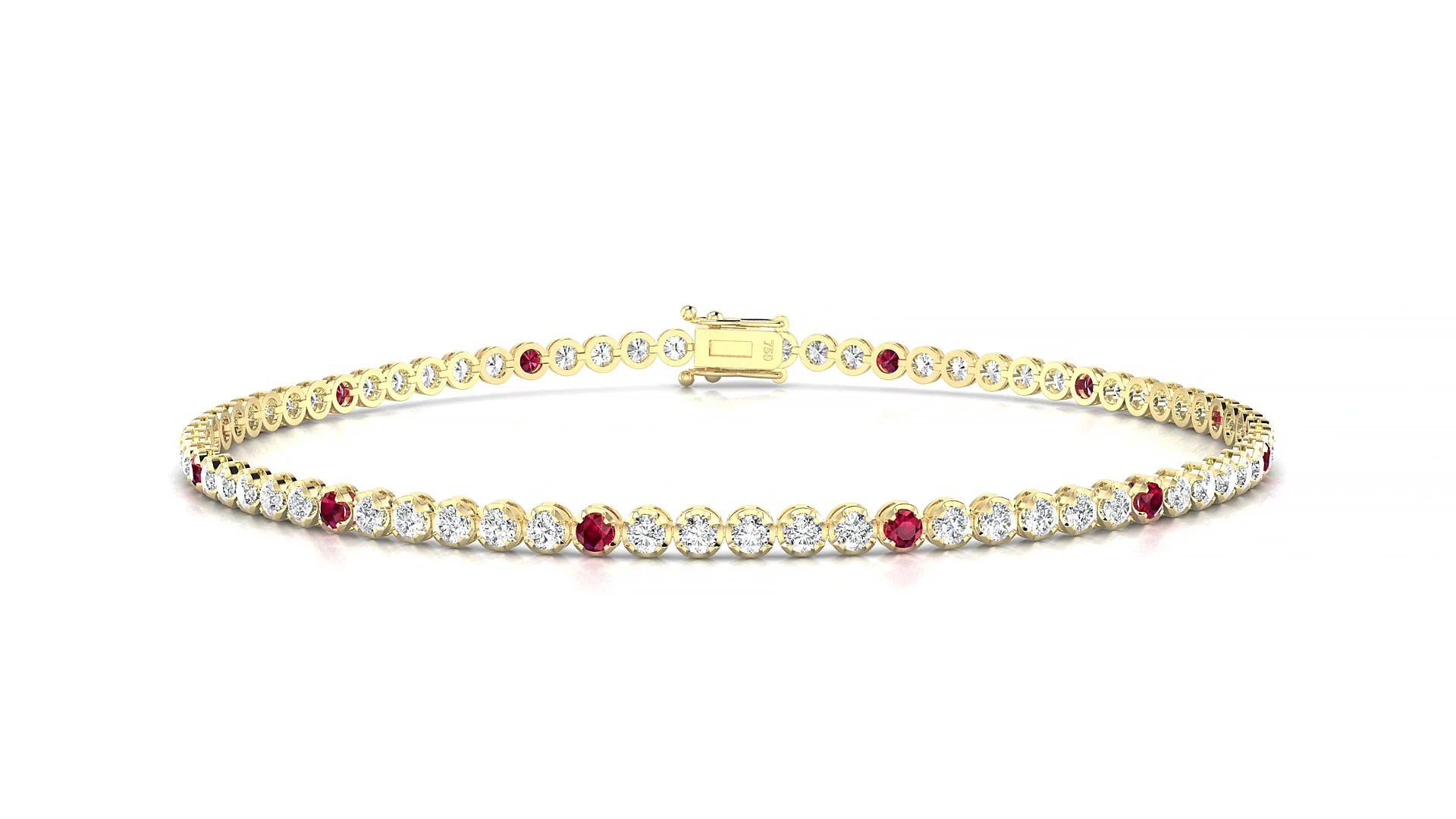 Bengal 1-5 | 18k Yellow Gold 1.7 mm Round Natural Ruby & Diamond Tennis Bracelet