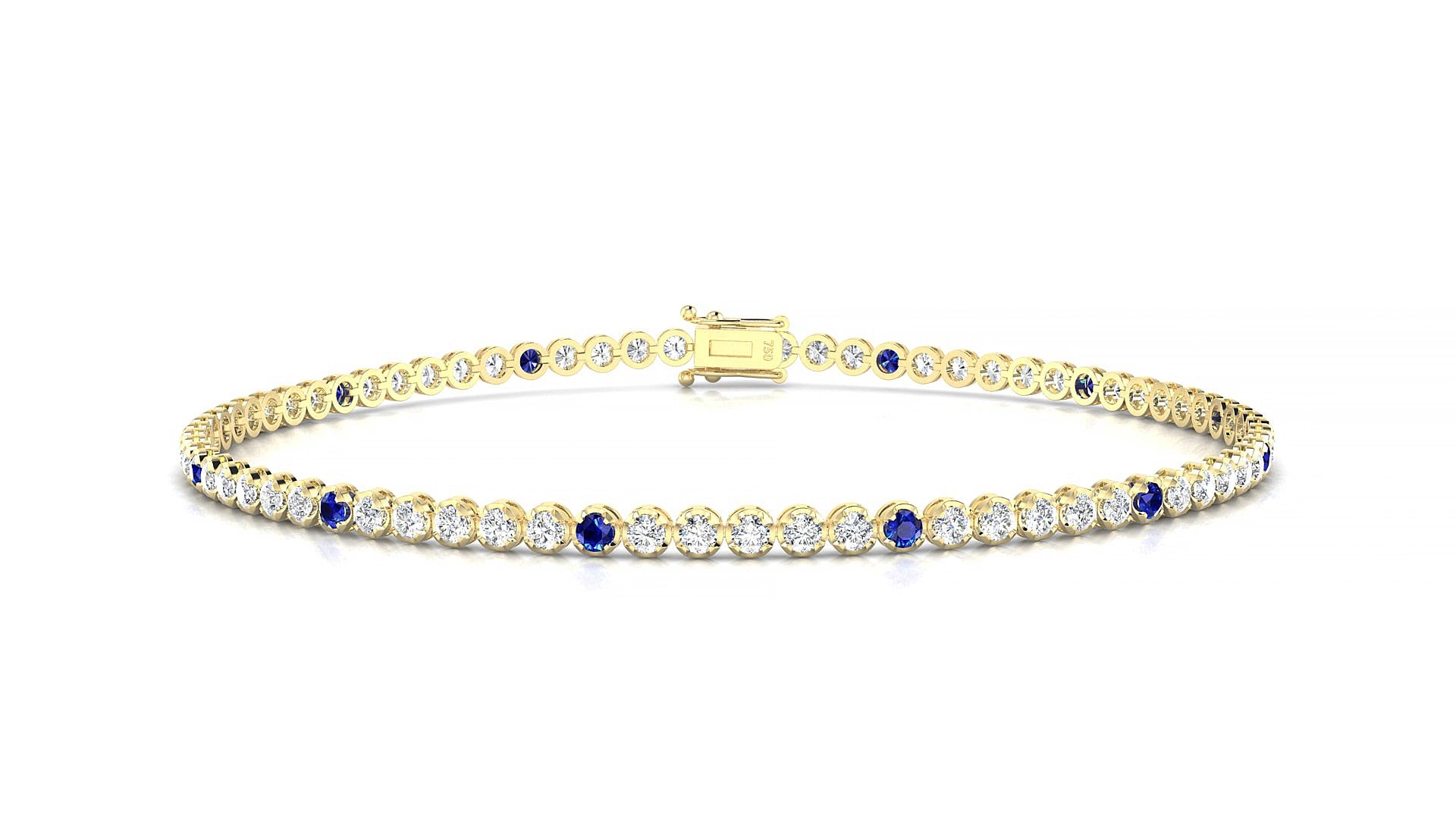 Bengal 1-5 | 18k Yellow Gold 1.7 mm Round Natural Sapphire & Diamond 18 cm Tennis Bracelet