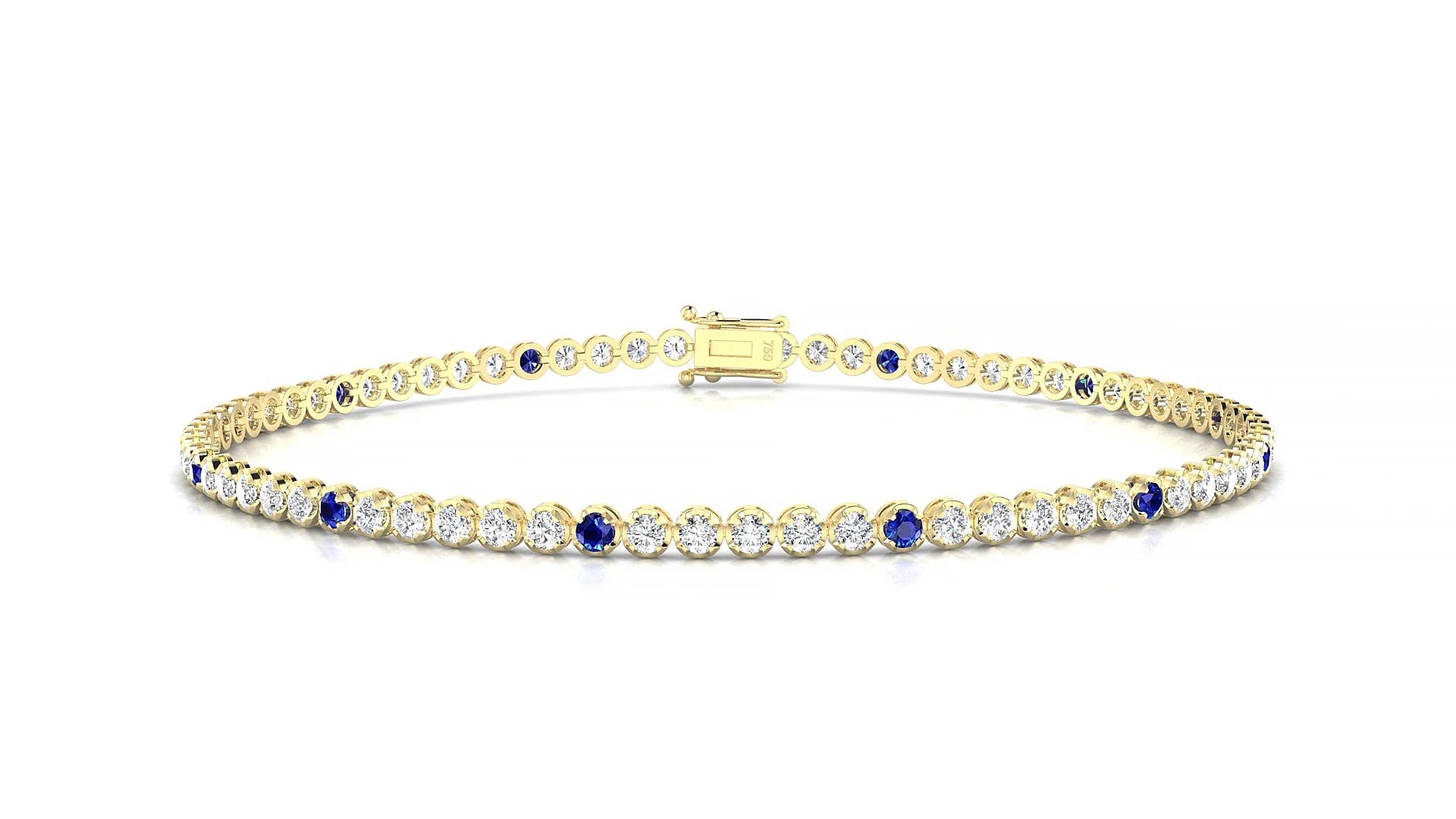 Bengal 1-5 | 18k Yellow Gold 1.7 mm Round Natural Sapphire & Diamond Tennis Bracelet