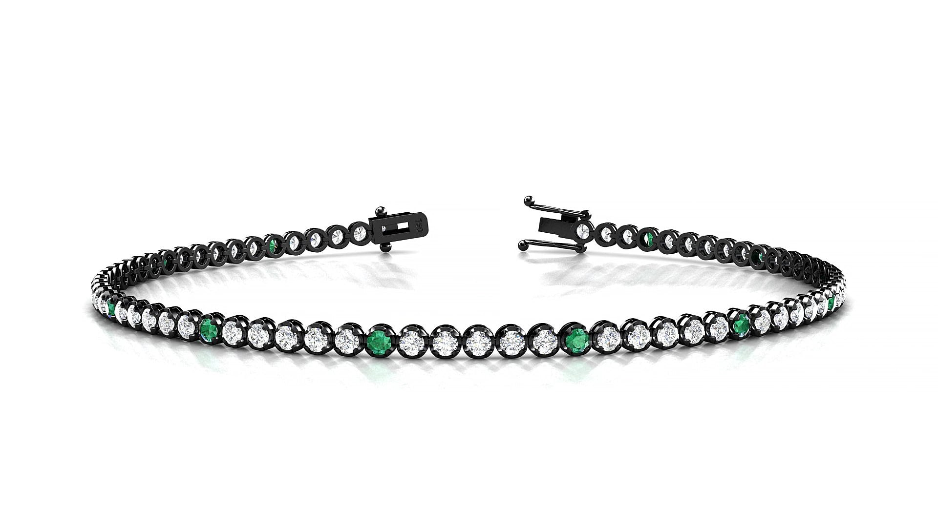 Bengal 1-5 | 18k Black Gold 1.7 mm Round Natural Emerald & Diamond 17 cm Tennis Bracelet
