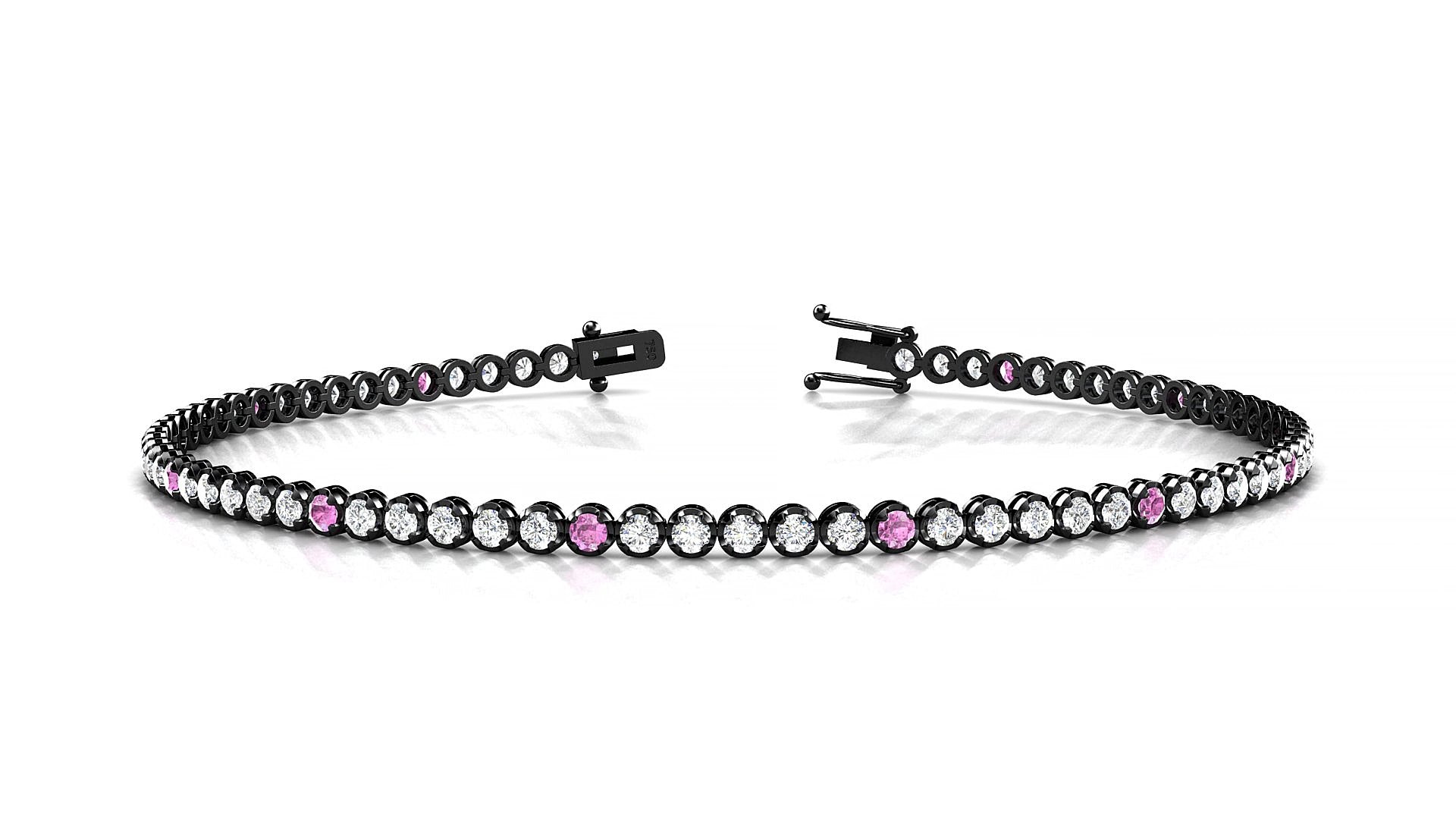 Bengal 1-5 | 18k Black Gold 1.7 mm Round Natural Pink Sapphire & Diamond 19 cm Tennis Bracelet