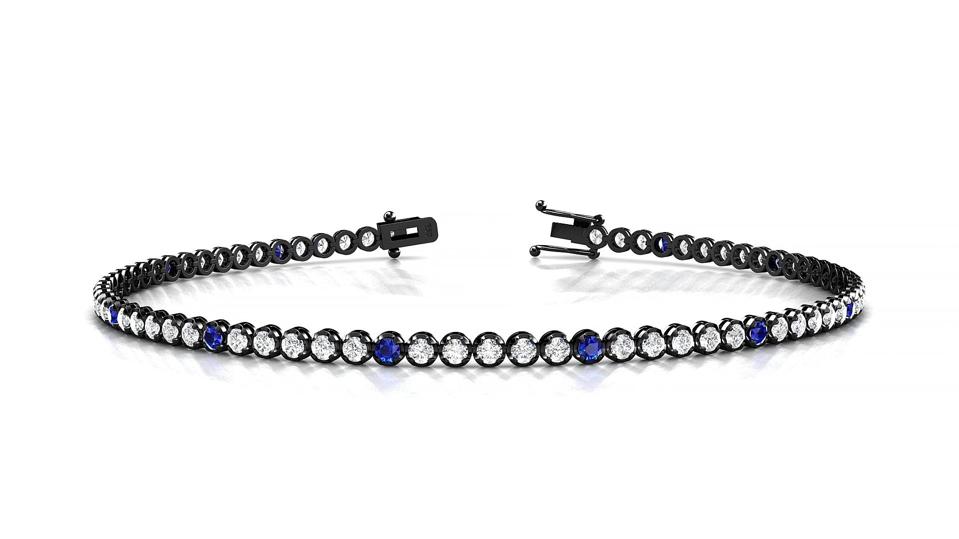 Bengal 1-5 | 18k Black Gold 1.7 mm Round Natural Sapphire & Diamond 15 cm Tennis Bracelet