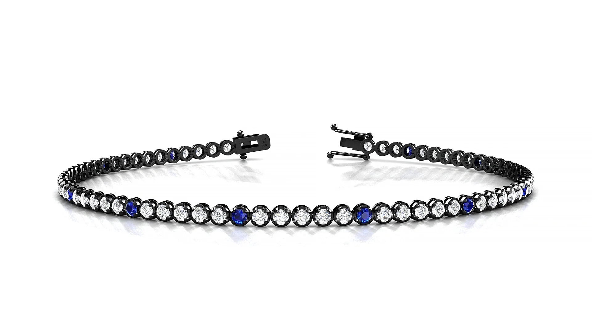 Bengal 1-5 | 18k Black Gold 1.7 mm Round Natural Sapphire & Diamond Tennis Bracelet
