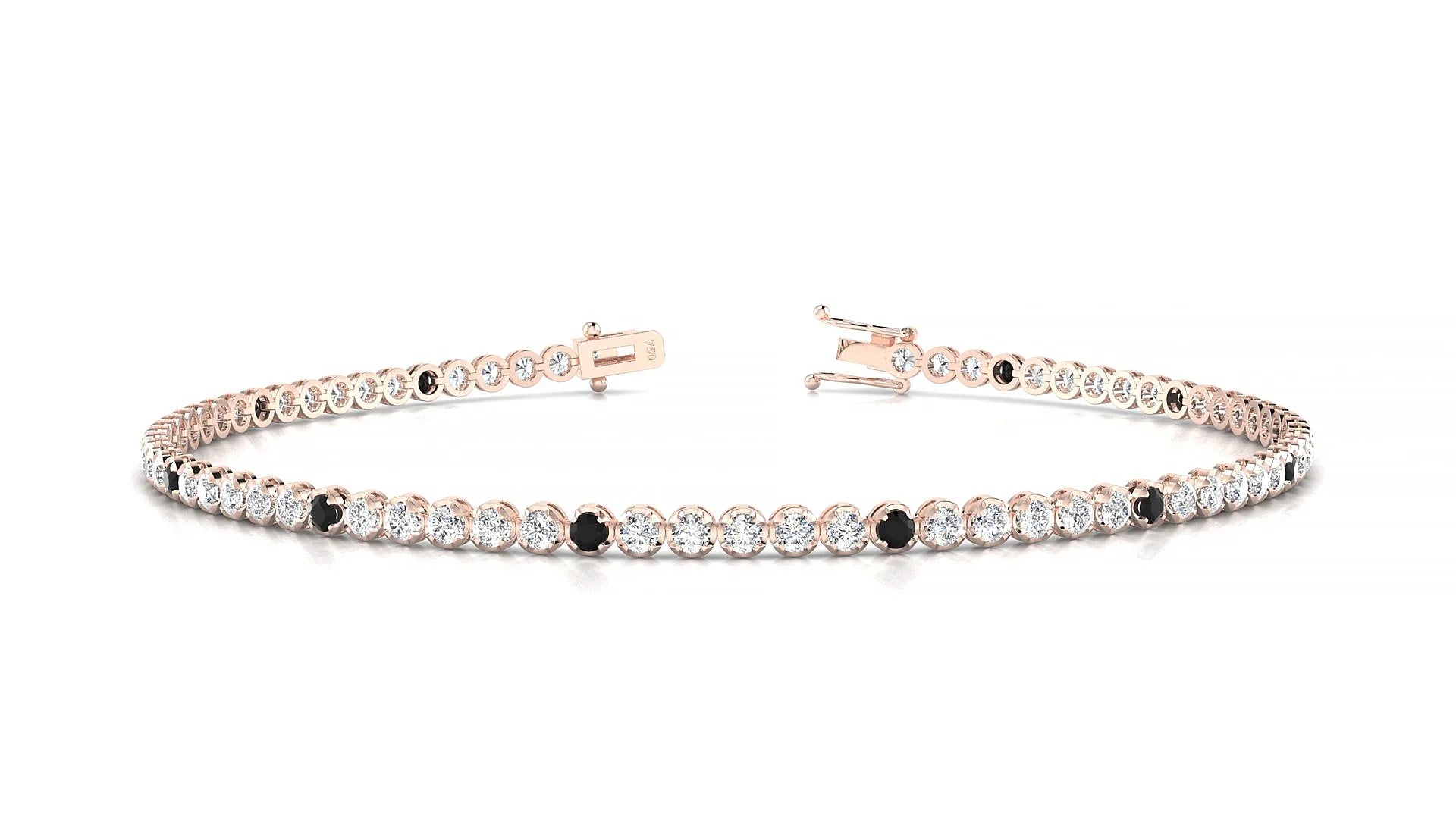 Bengal 1-5 | 18k Rose Gold 1.7 mm Round Natural Black Diamond & Diamond Tennis Bracelet