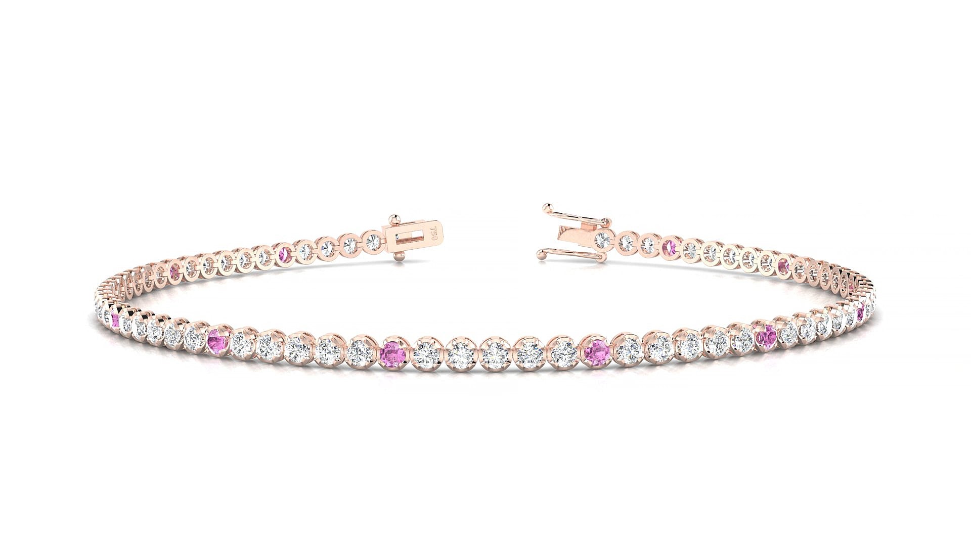 Bengal 1-5 | 18k Rose Gold 1.7 mm Round Natural Pink Sapphire & Diamond 16 cm Tennis Bracelet