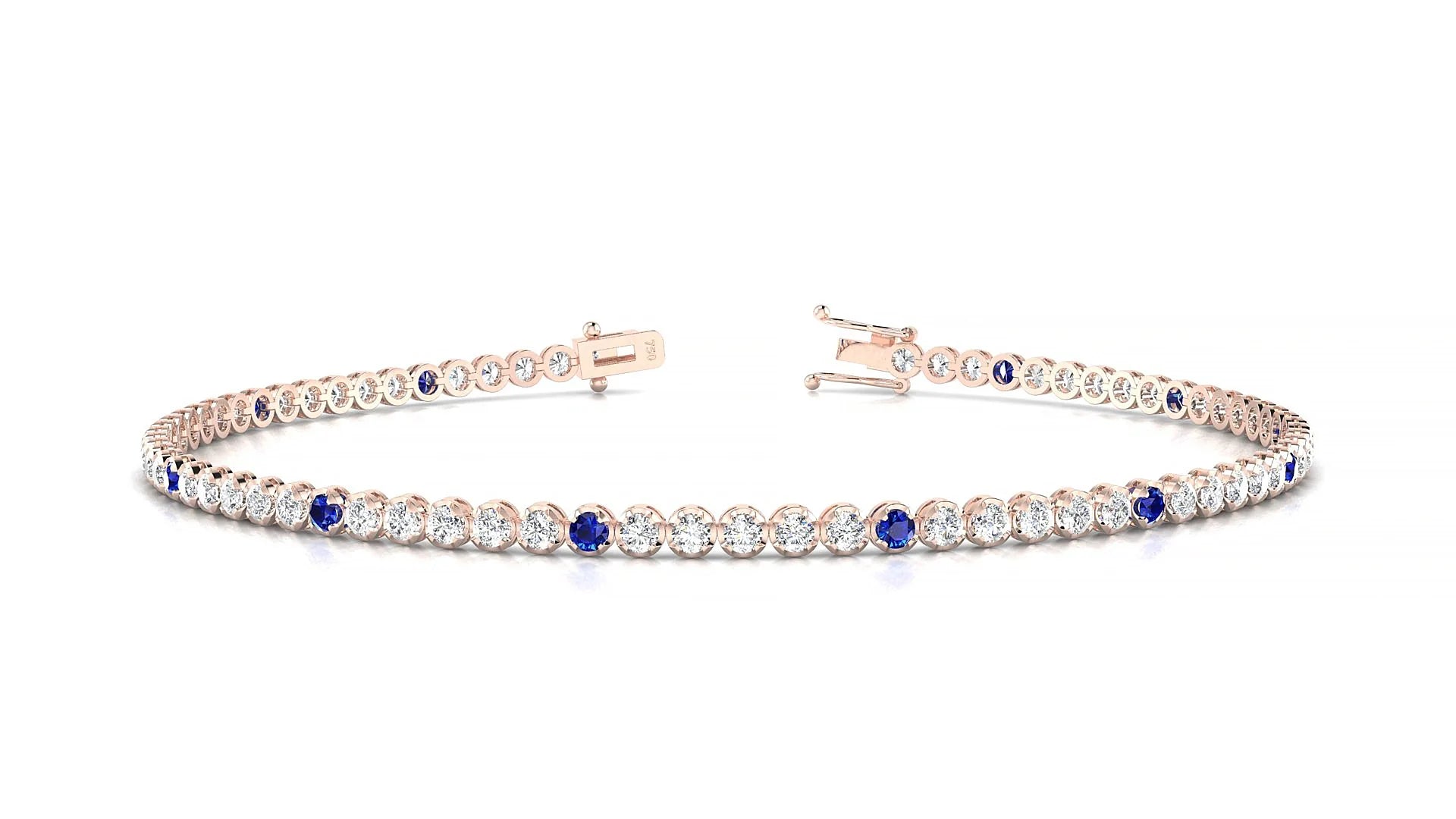Bengal 1-5 | 18k Rose Gold 1.7 mm Round Natural Sapphire & Diamond Tennis Bracelet