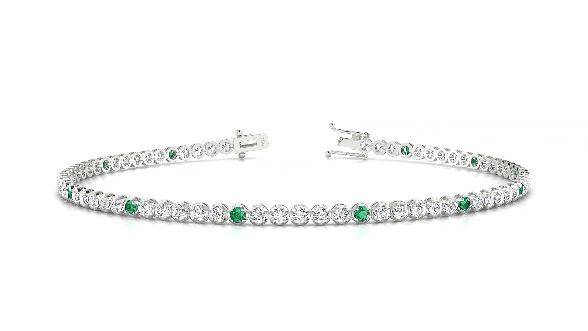 Bengal 1-5 | 18k White Gold 1.7 mm Round Natural Emerald & Diamond 15 cm Tennis Bracelet