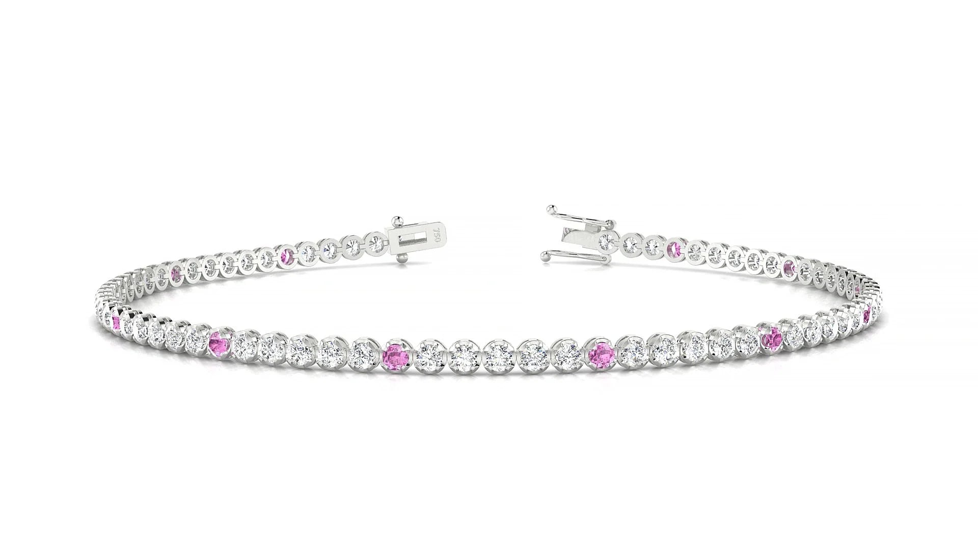 Bengal 1-5 | 18k White Gold 1.7 mm Round Natural Pink Sapphire & Diamond Tennis Bracelet