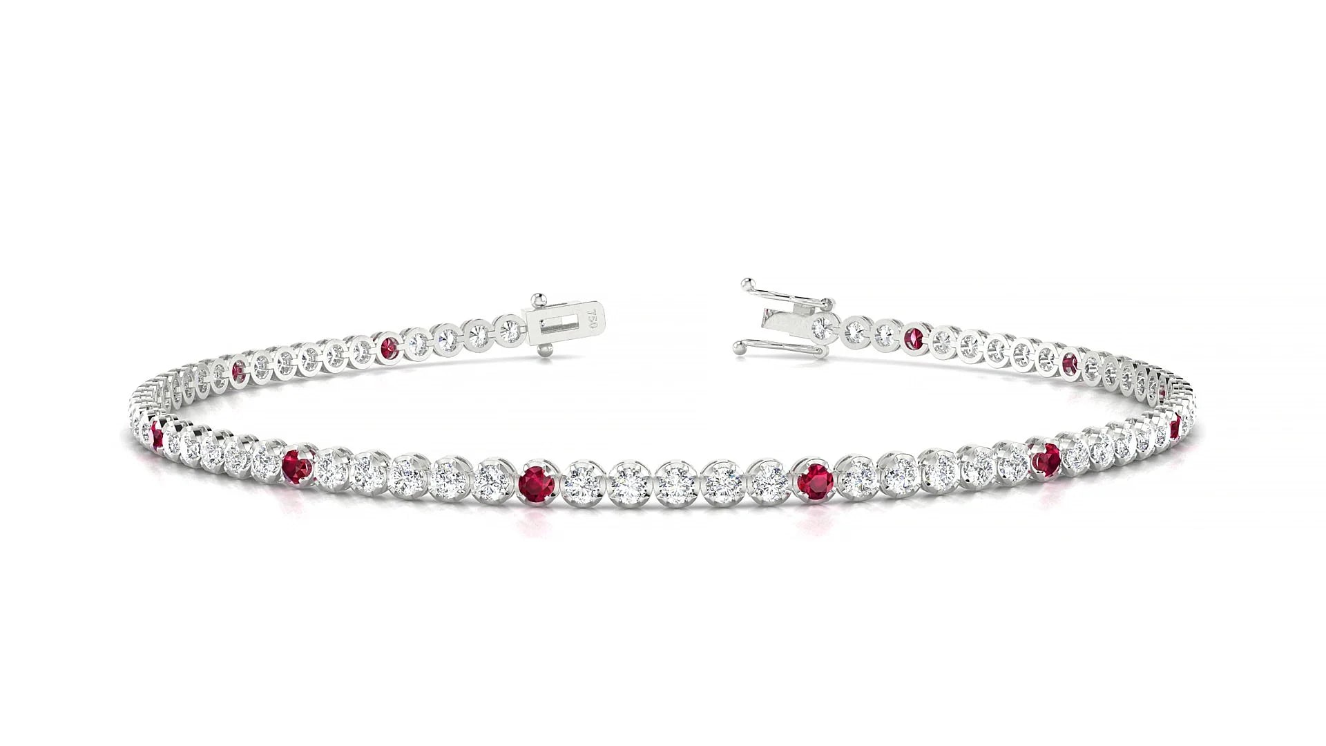 Bengal 1-5 | 18k White Gold 1.7 mm Round Natural Ruby & Diamond Tennis Bracelet