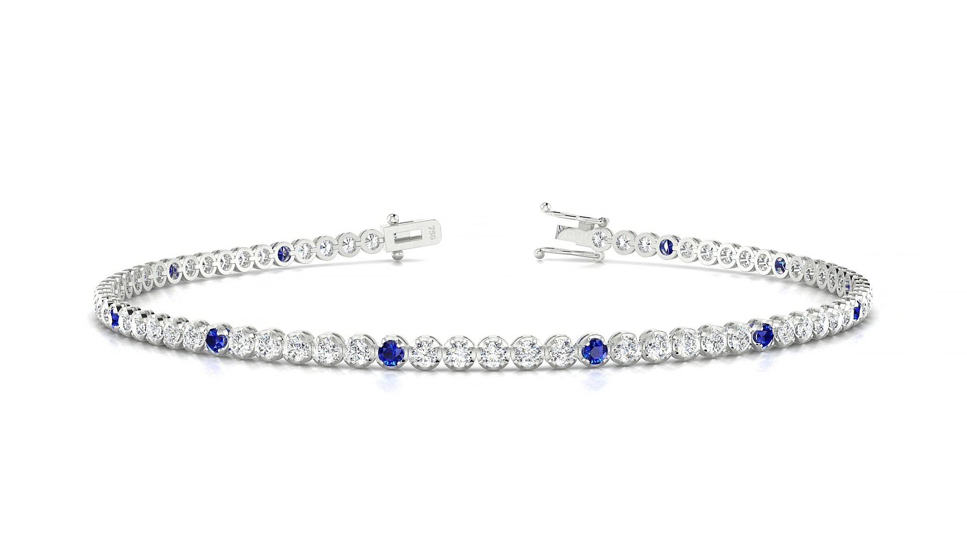 Bengal 1-5 | 18k White Gold 1.7 mm Round Natural Sapphire & Diamond 15 cm Tennis Bracelet