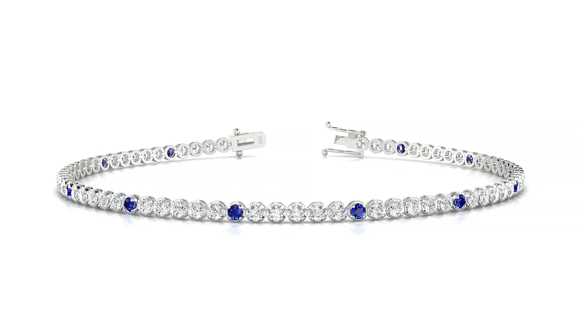 Bengal 1-5 | 18k White Gold 1.7 mm Round Natural Sapphire & Diamond Tennis Bracelet