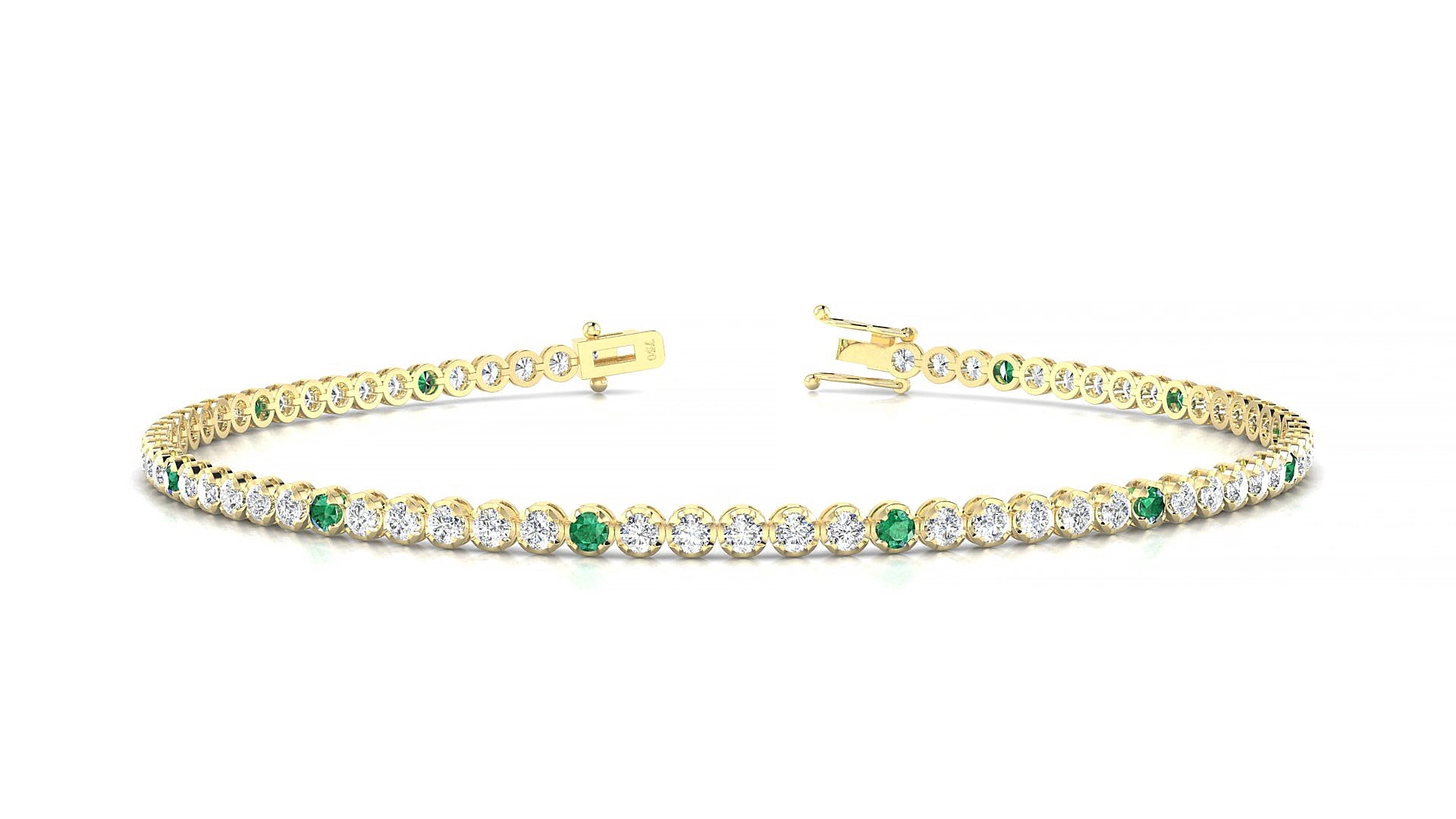 Bengal 1-5 | 18k Yellow Gold 1.7 mm Round Natural Emerald & Diamond 15 cm Tennis Bracelet