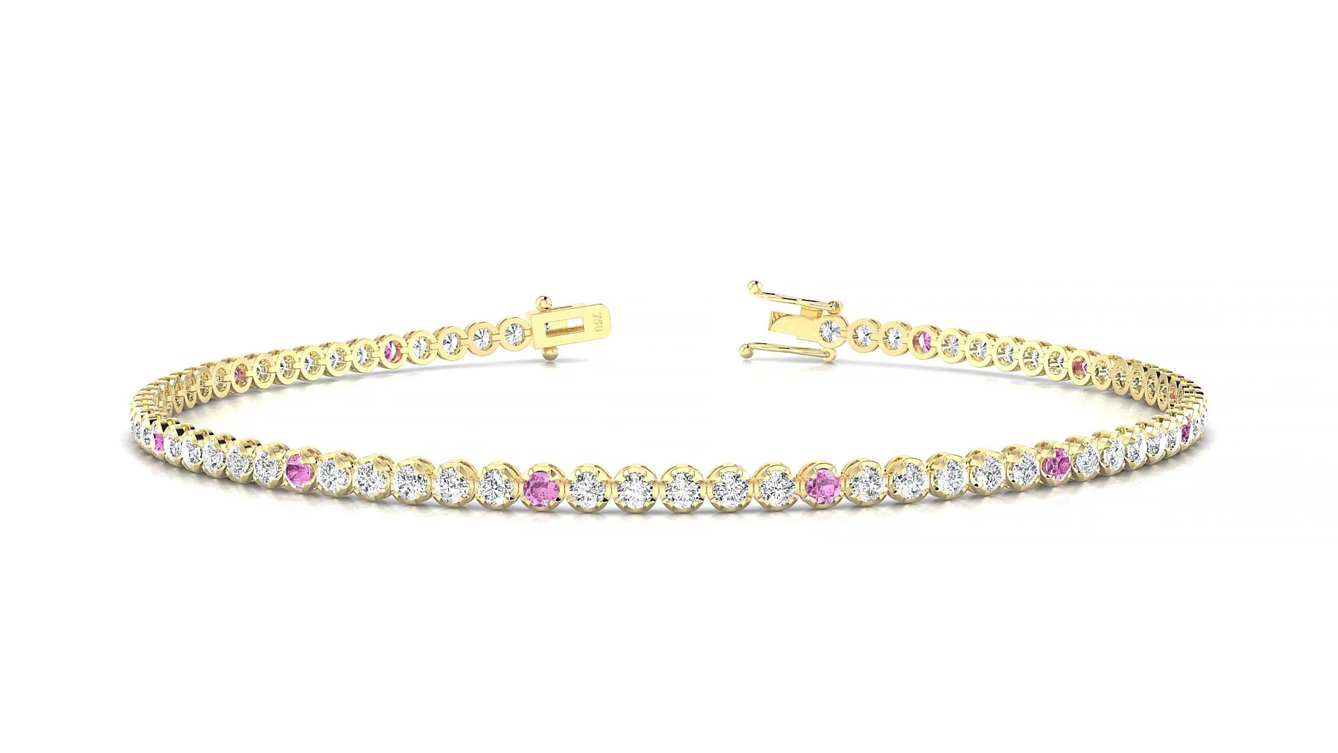 Bengal 1-5 | 18k Yellow Gold 1.7 mm Round Natural Pink Sapphire & Diamond Tennis Bracelet