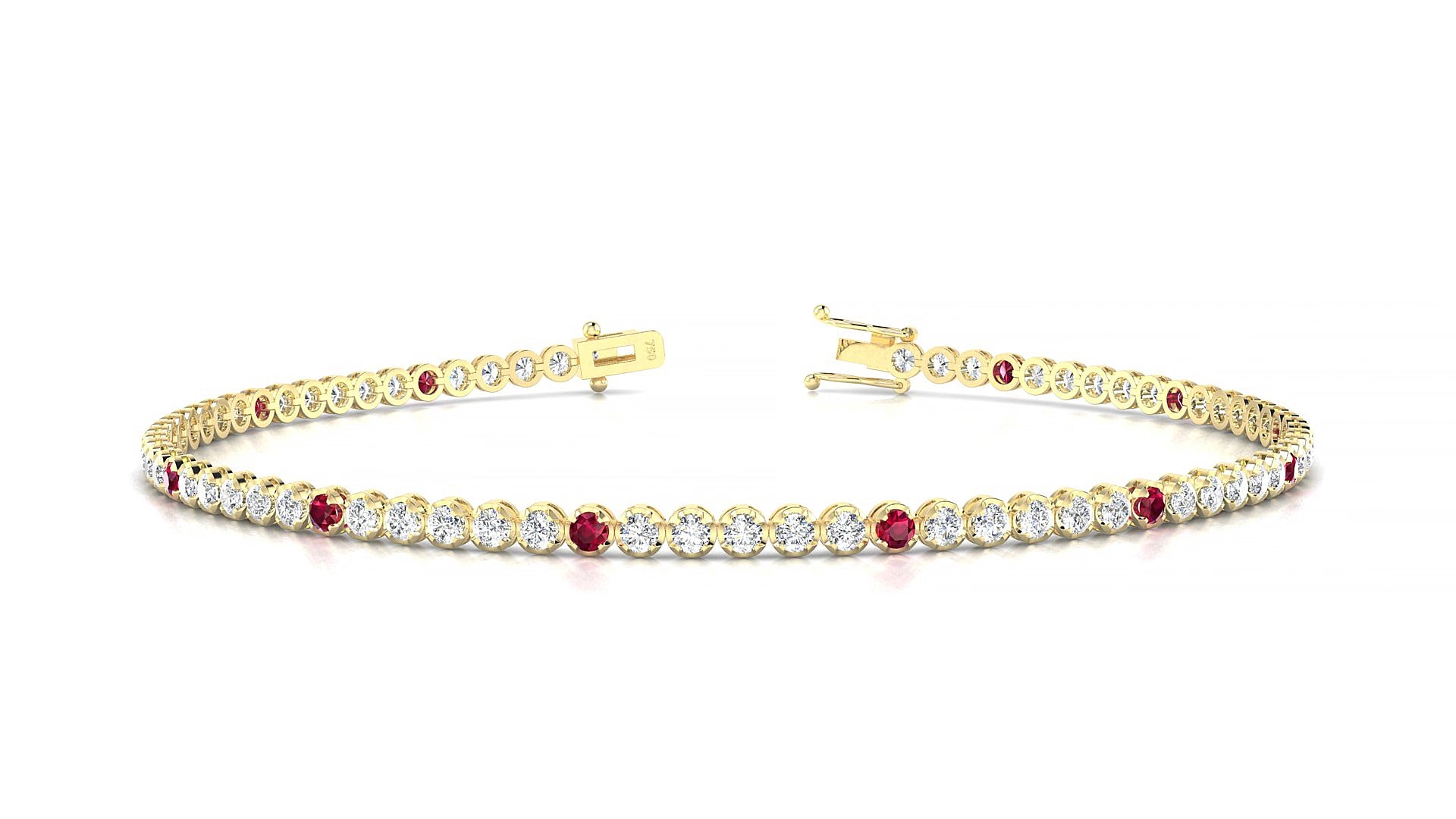 Bengal 1-5 | 18k Yellow Gold 1.7 mm Round Natural Ruby & Diamond 18 cm Tennis Bracelet