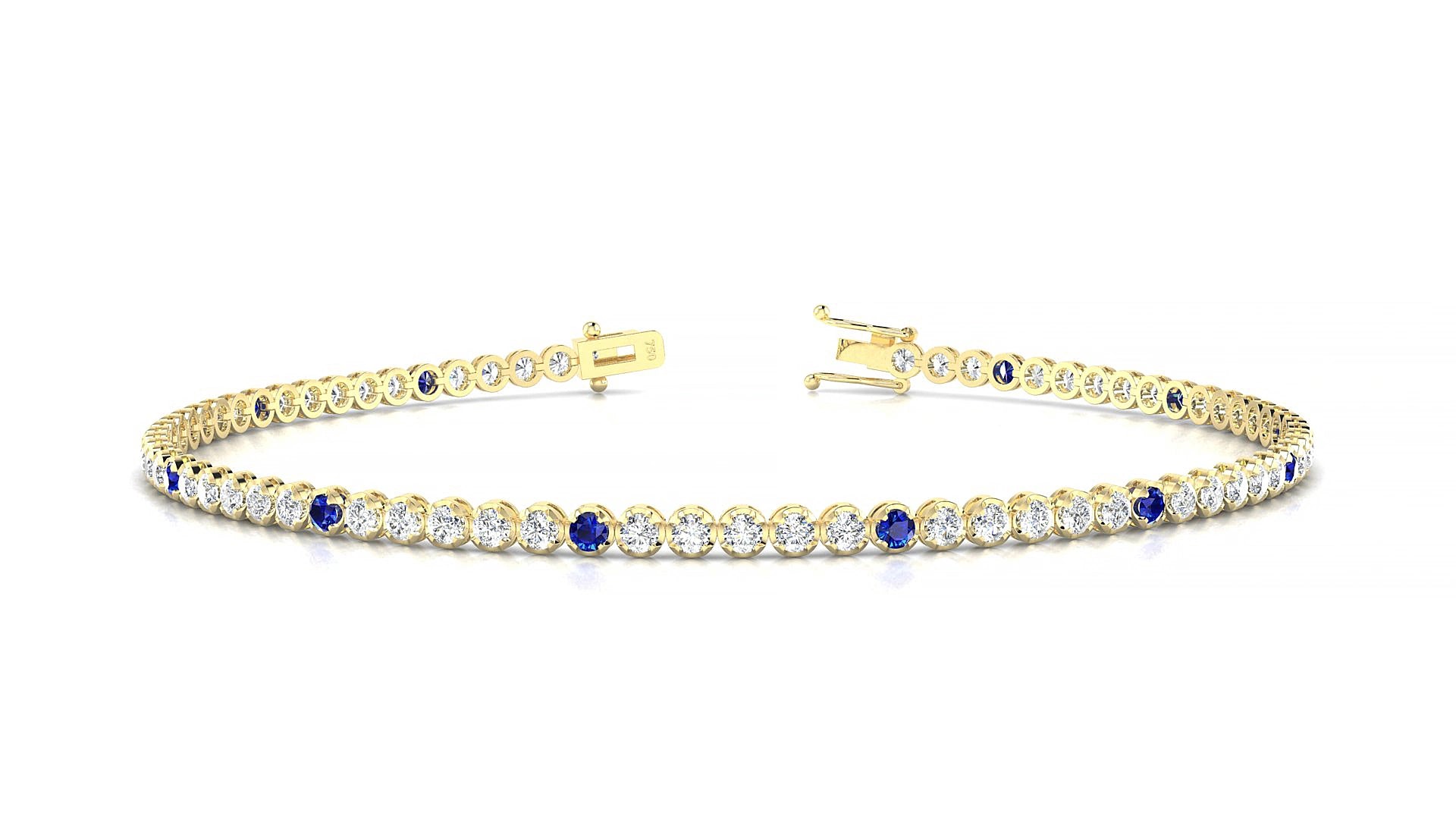 Bengal 1-5 | 18k Yellow Gold 1.7 mm Round Natural Sapphire & Diamond 15 cm Tennis Bracelet