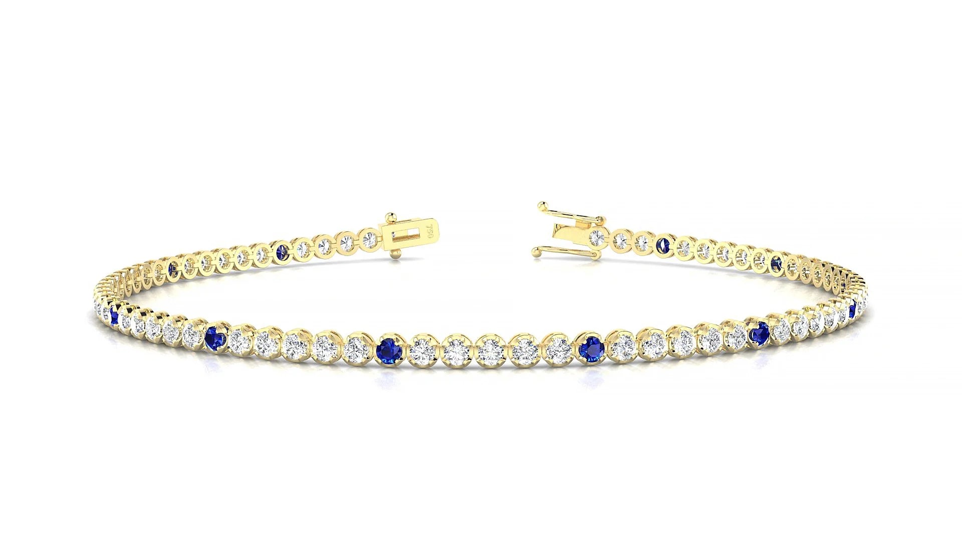 Bengal 1-5 | 18k Yellow Gold 1.7 mm Round Natural Sapphire & Diamond Tennis Bracelet