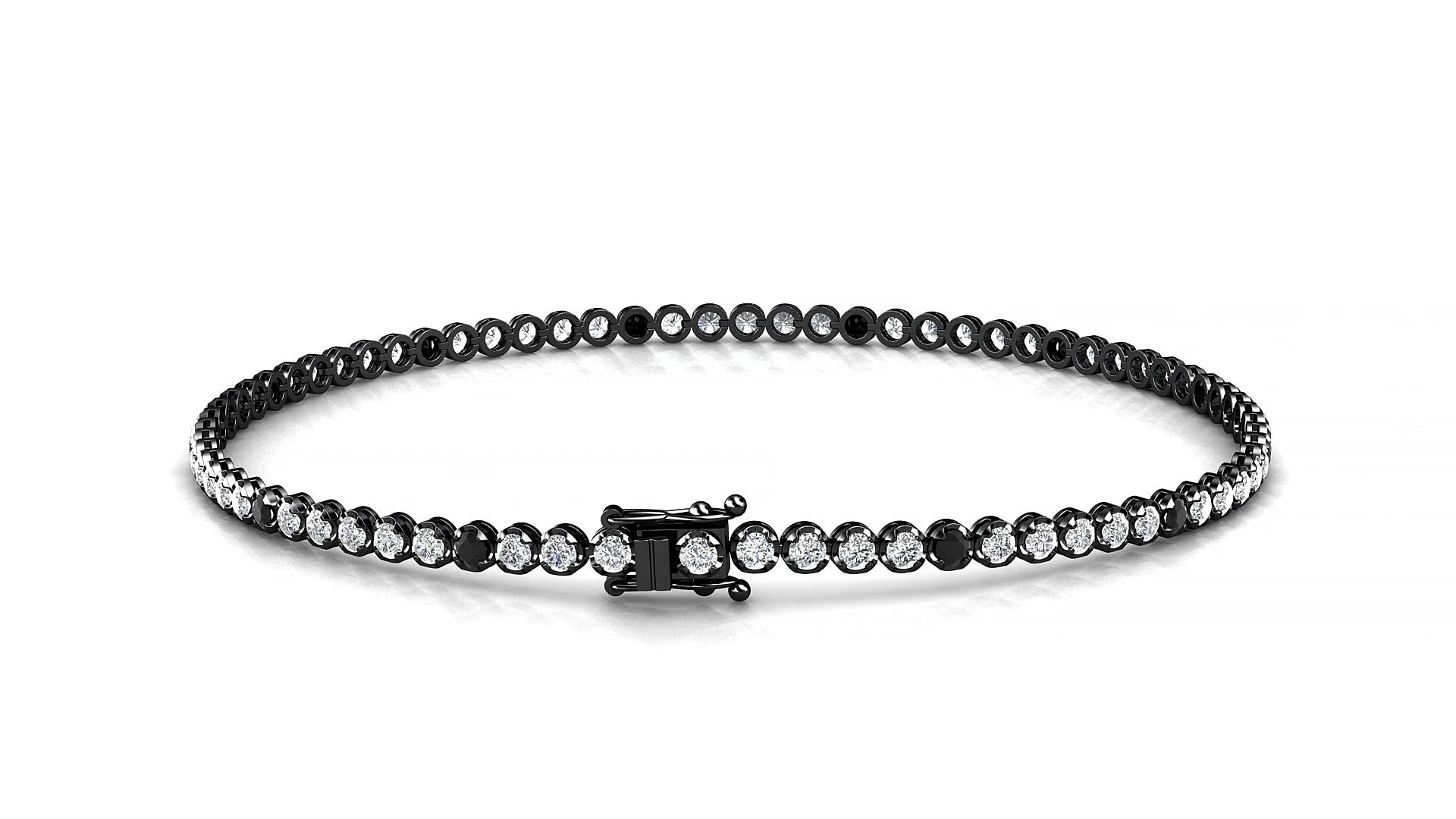 Bengal 1-5 | 18k Black Gold 1.7 mm Round Natural Black Diamond & Diamond Tennis Bracelet