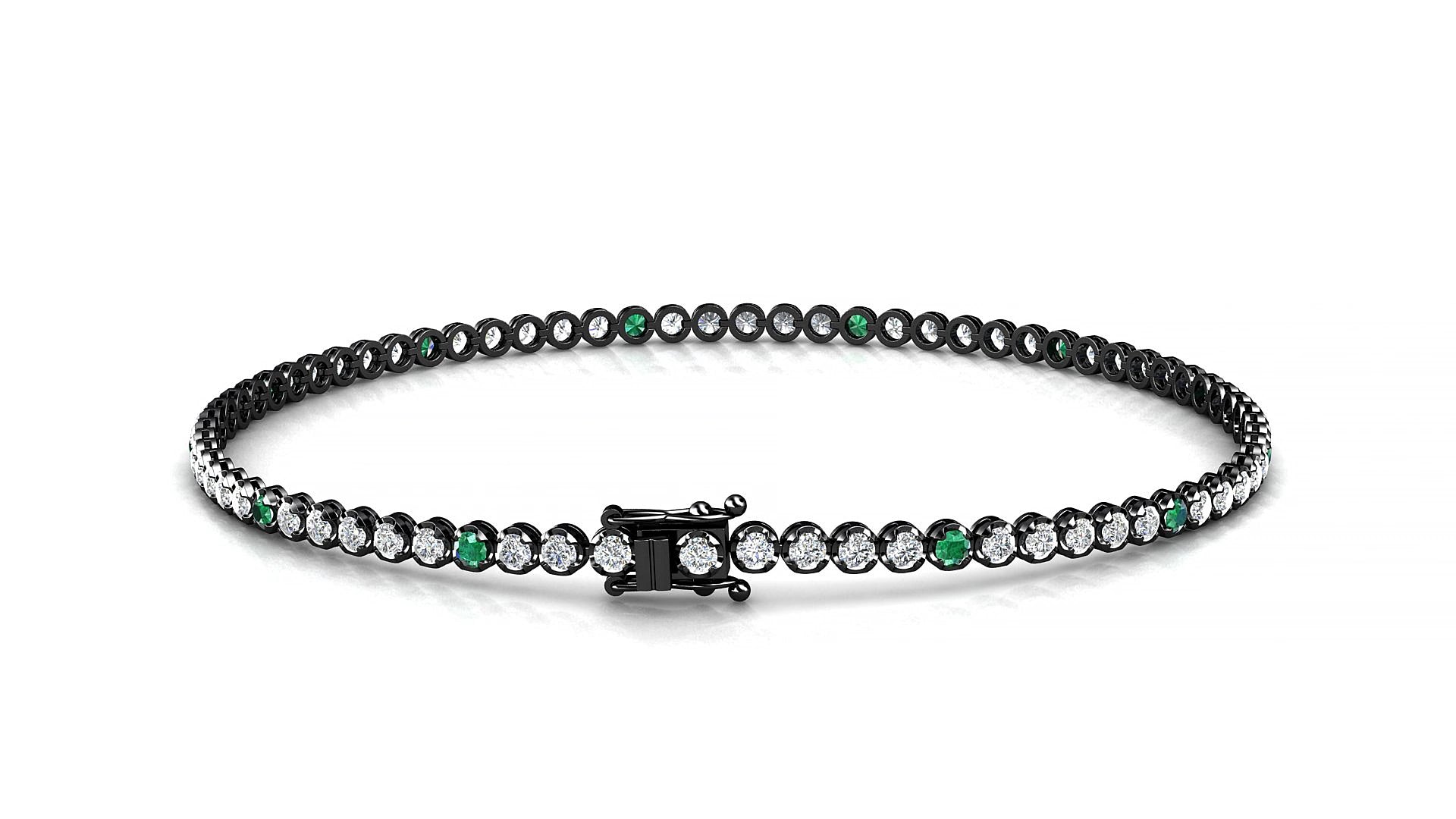 Bengal 1-5 | 18k Black Gold 1.7 mm Round Natural Emerald & Diamond 15 cm Tennis Bracelet