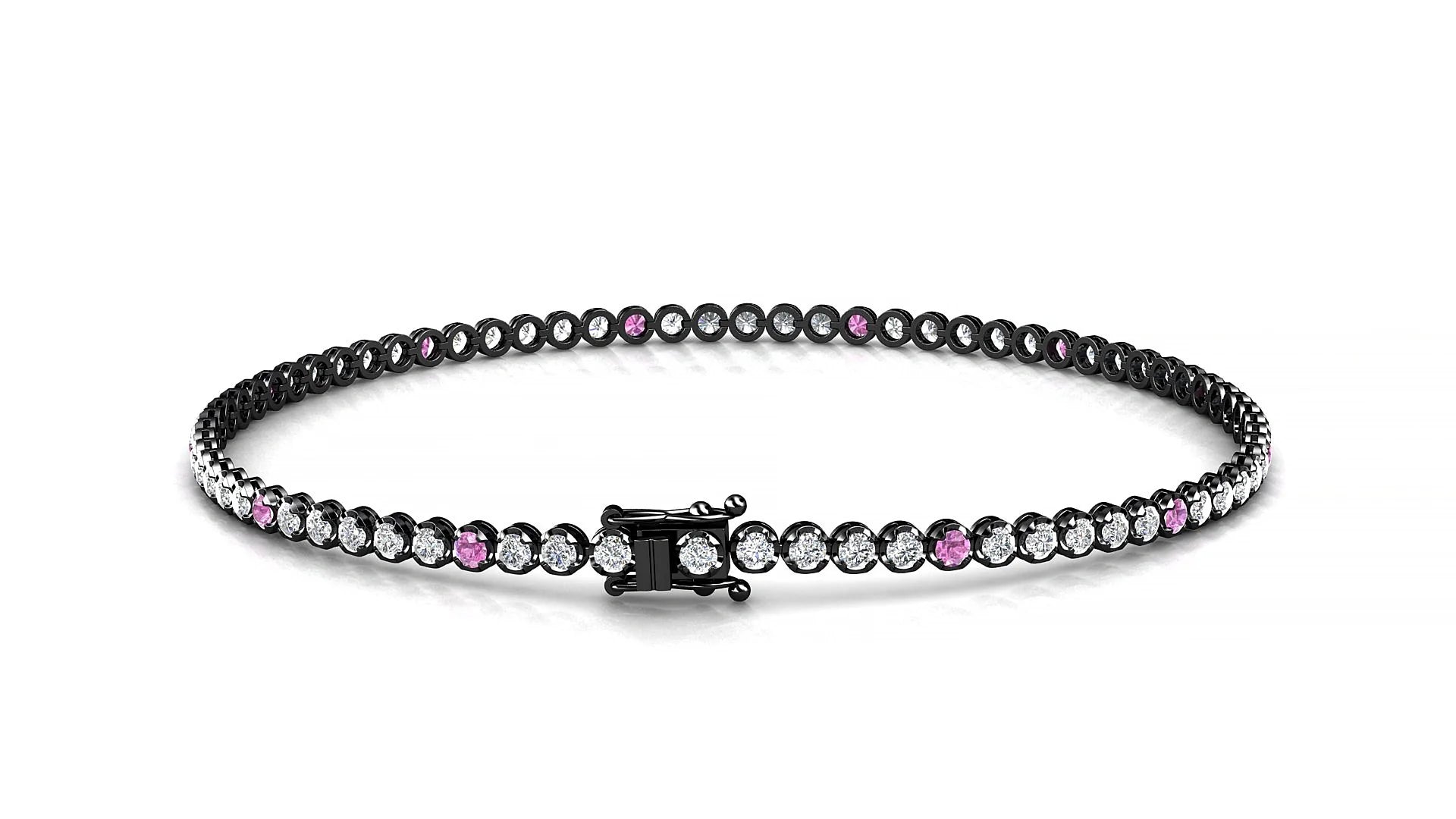Bengal 1-5 | 18k Black Gold 1.7 mm Round Natural Pink Sapphire & Diamond Tennis Bracelet