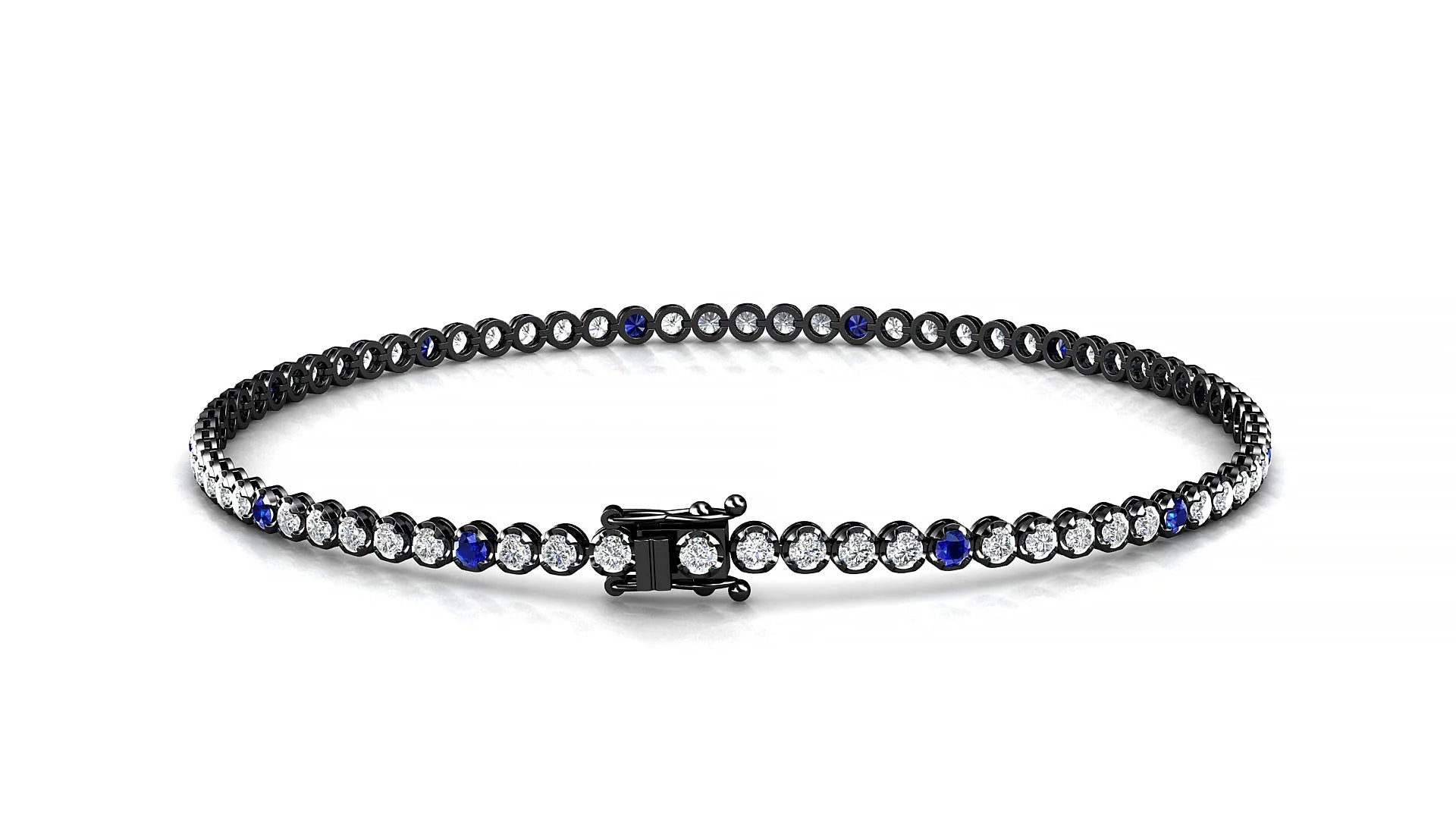 Bengal 1-5 | 18k Black Gold 1.7 mm Round Natural Sapphire & Diamond Tennis Bracelet