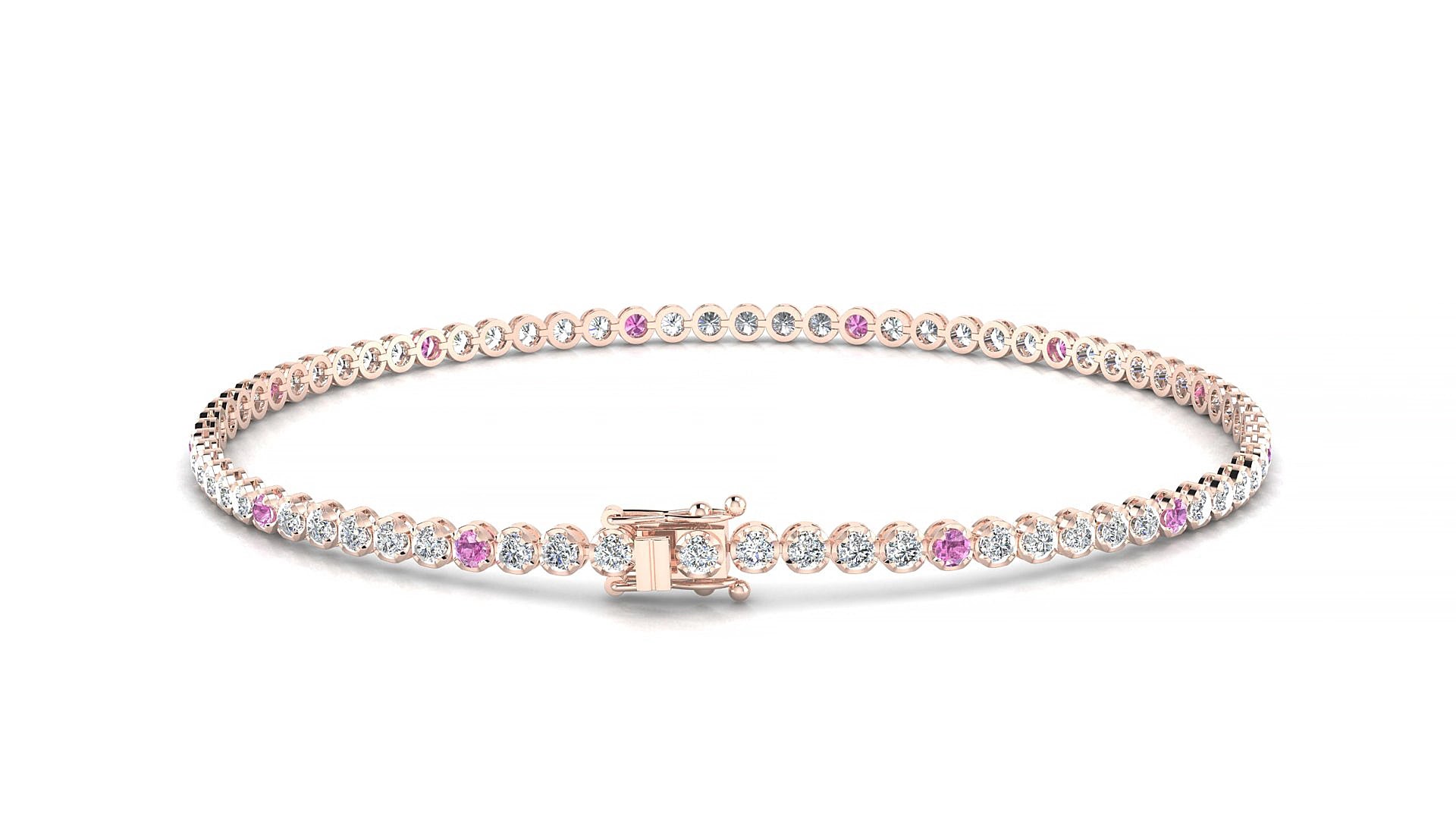 Bengal 1-5 | 18k Rose Gold 1.7 mm Round Natural Pink Sapphire & Diamond 15 cm Tennis Bracelet