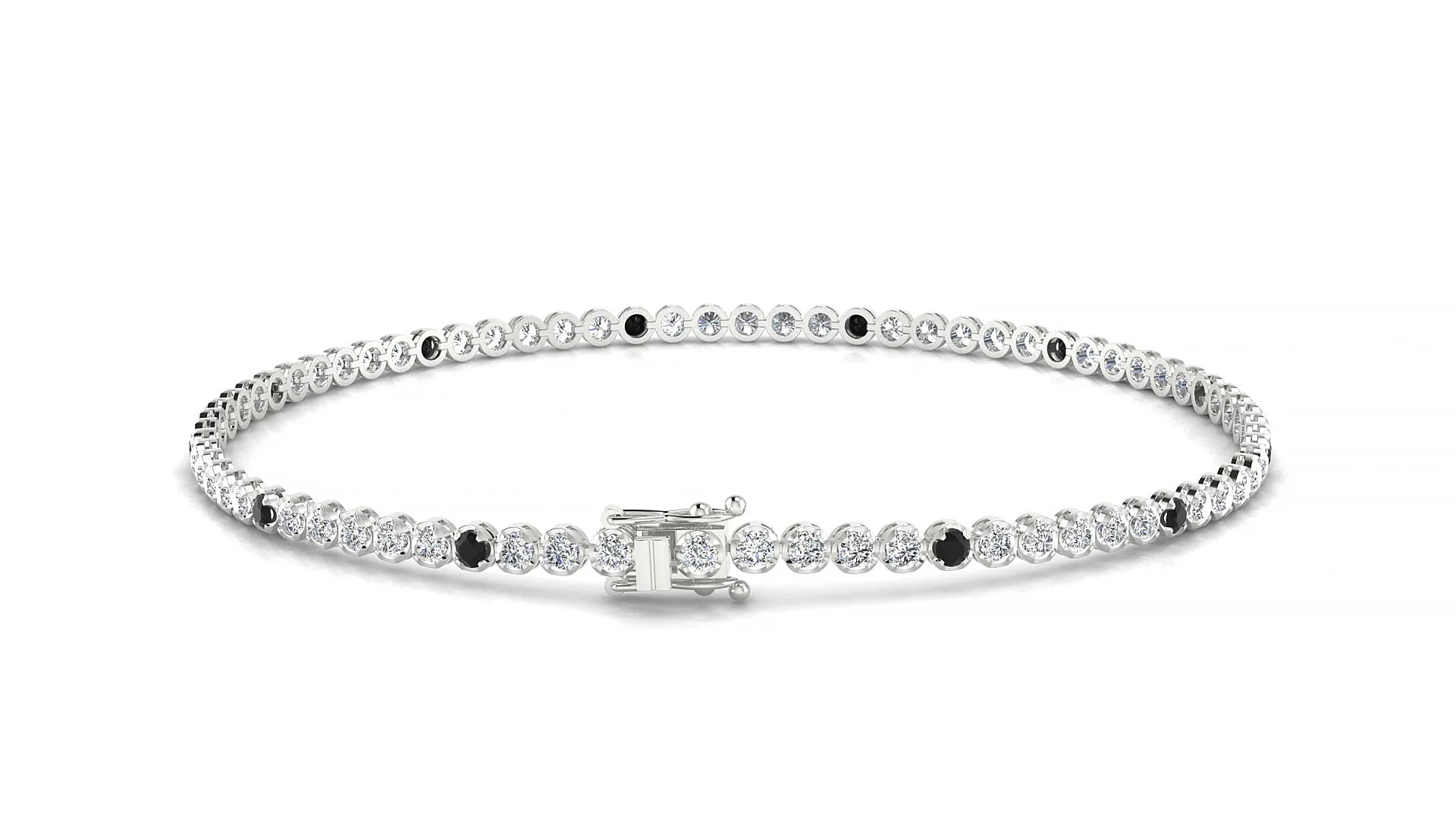 Bengal 1-5 | 18k White Gold 1.7 mm Round Natural Black Diamond & Diamond Tennis Bracelet