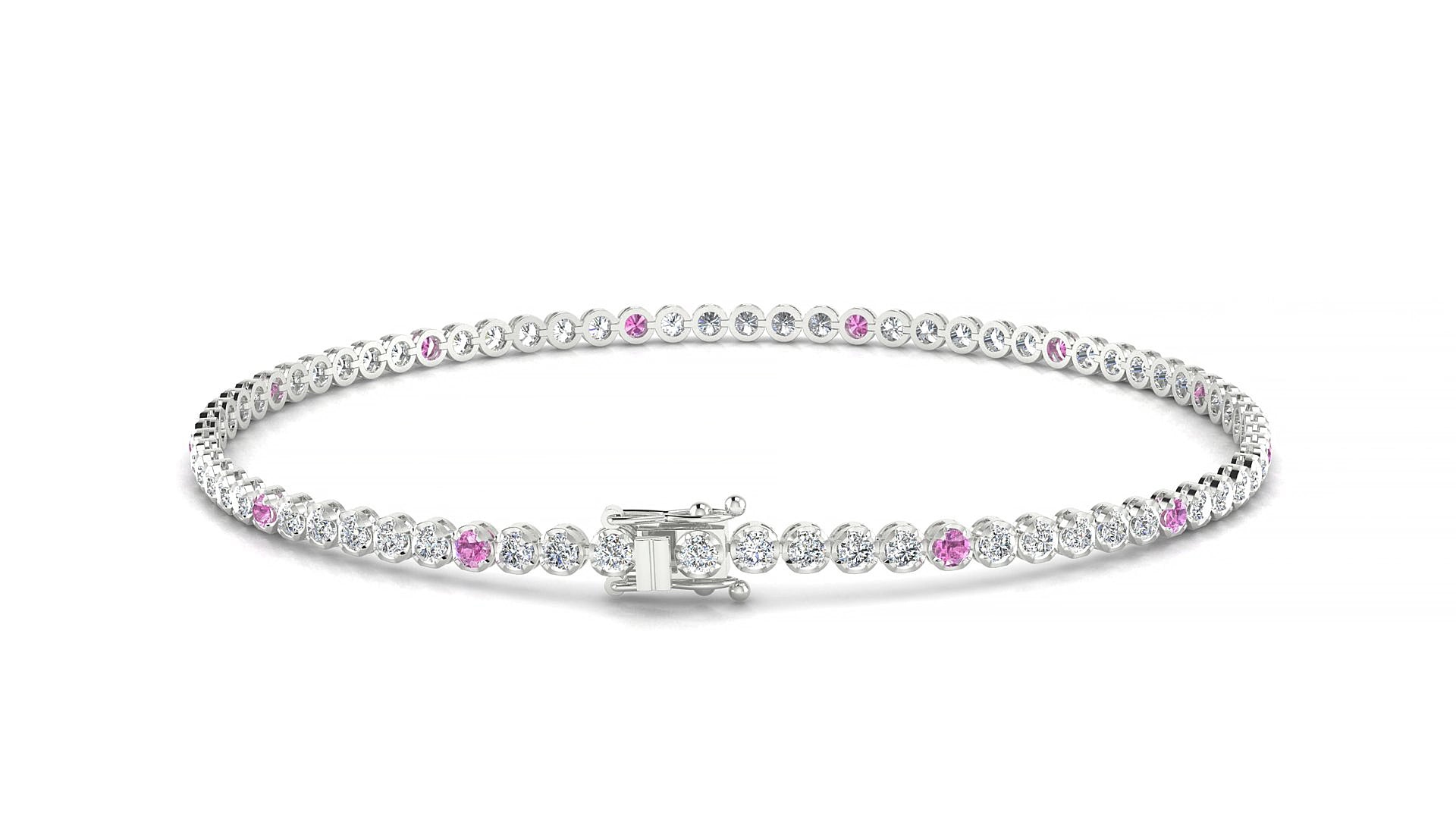 Bengal 1-5 | 18k White Gold 1.7 mm Round Natural Pink Sapphire & Diamond 16 cm Tennis Bracelet