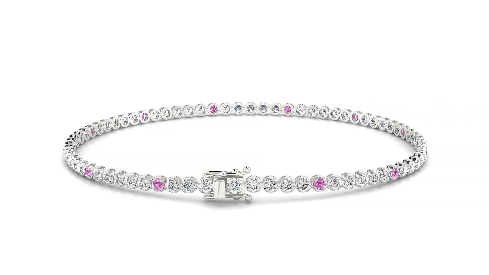 Bengal 1-5 | 18k White Gold 1.7 mm Round Natural Pink Sapphire & Diamond Tennis Bracelet
